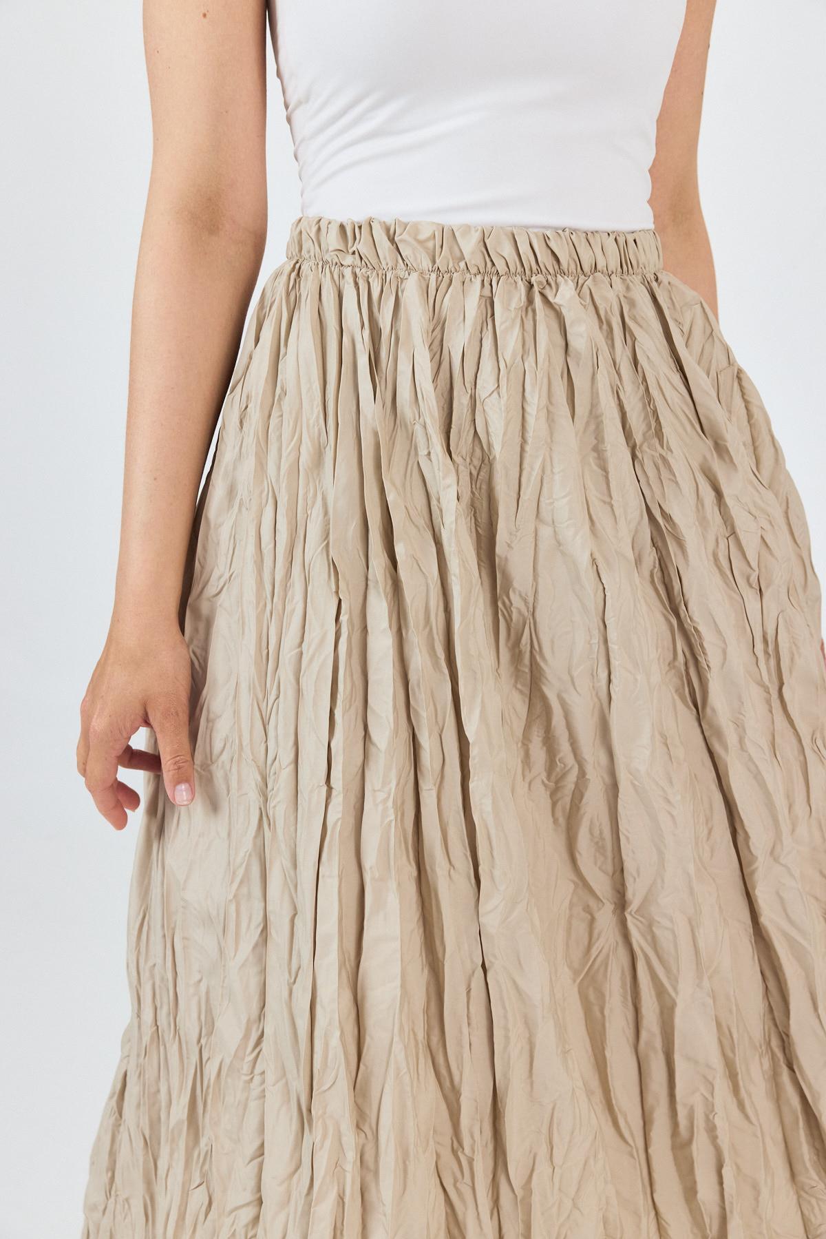 Bej Bel Lastikli Kırışık Kumaş Etek 3483 - 4