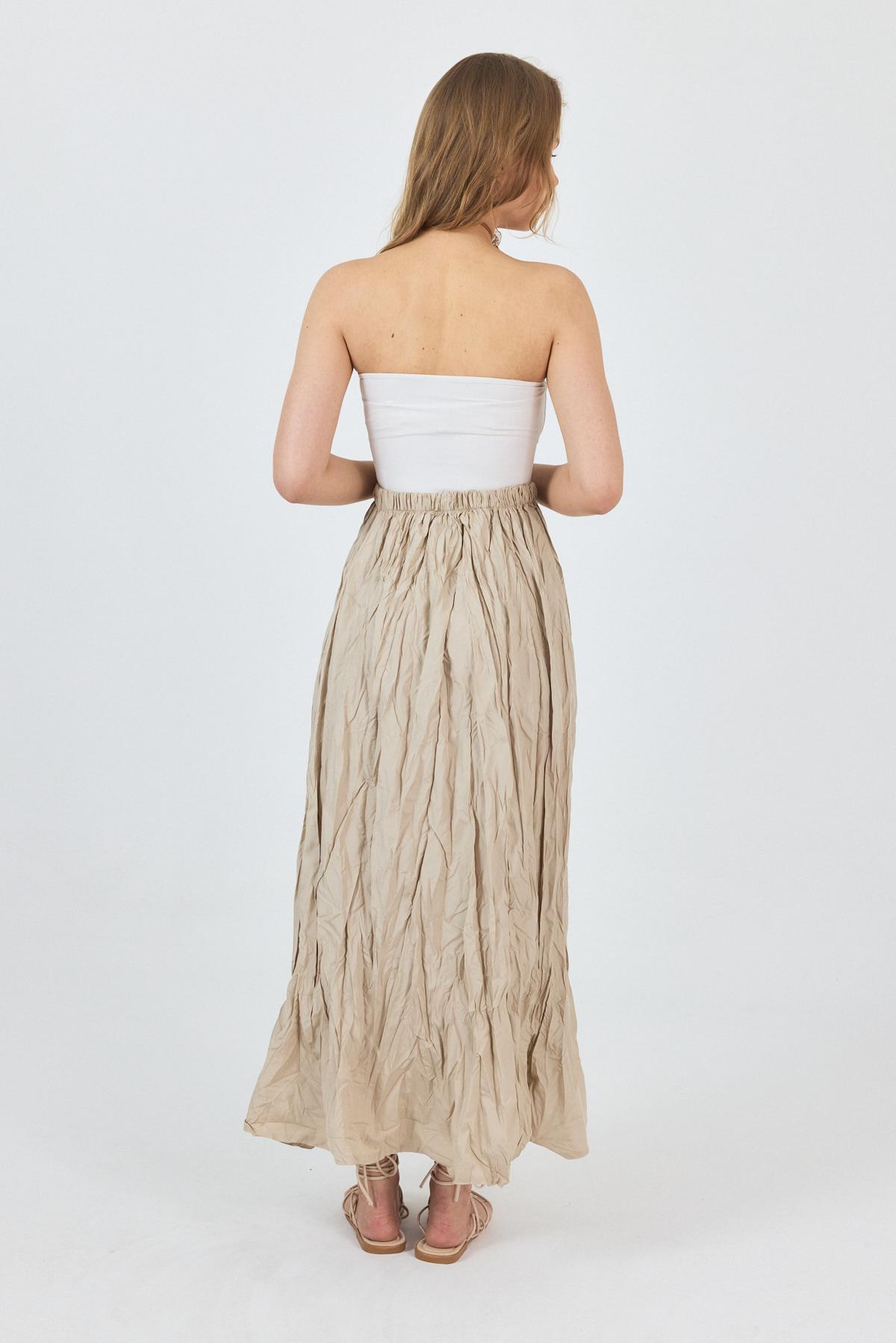 Bej Bel Lastikli Kırışık Kumaş Etek 3483 - 5
