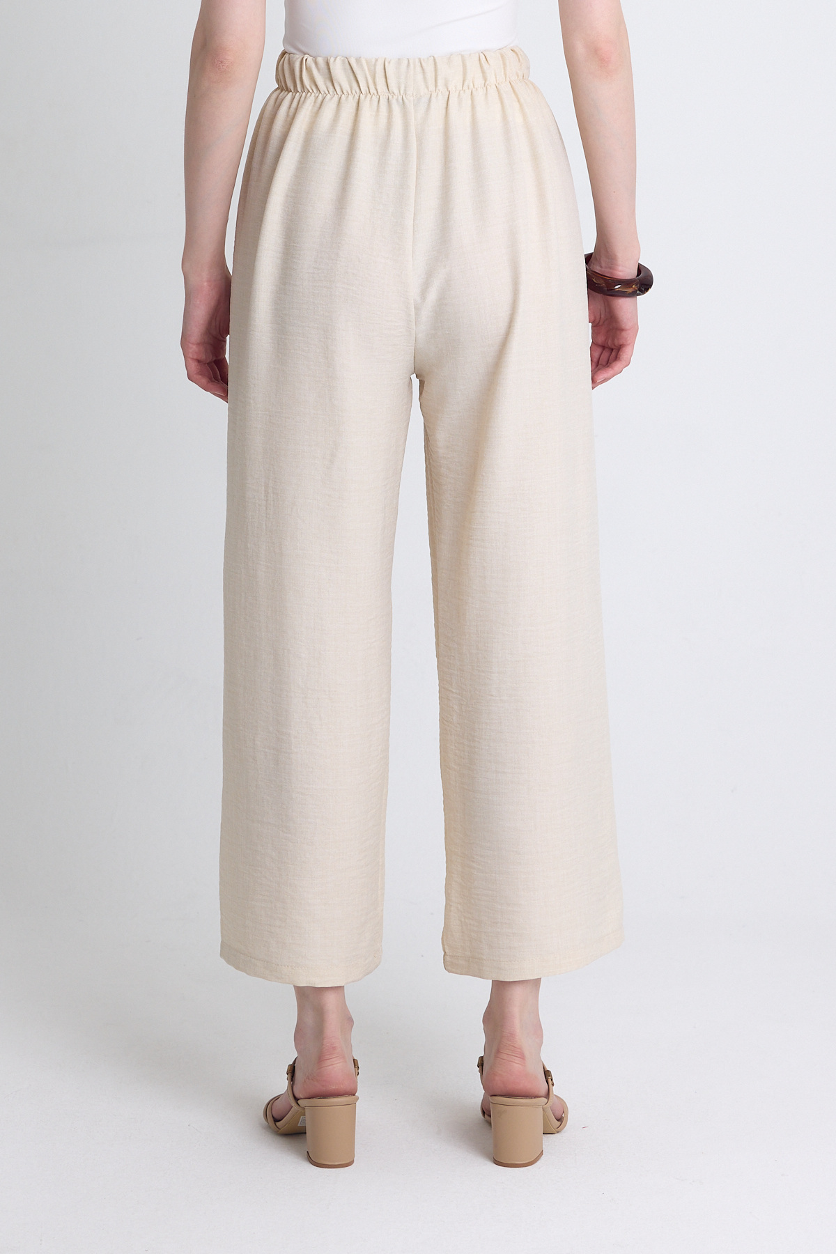 Bej Bel Lastikli Pamuklu Örme Pantolon 8045A - 5