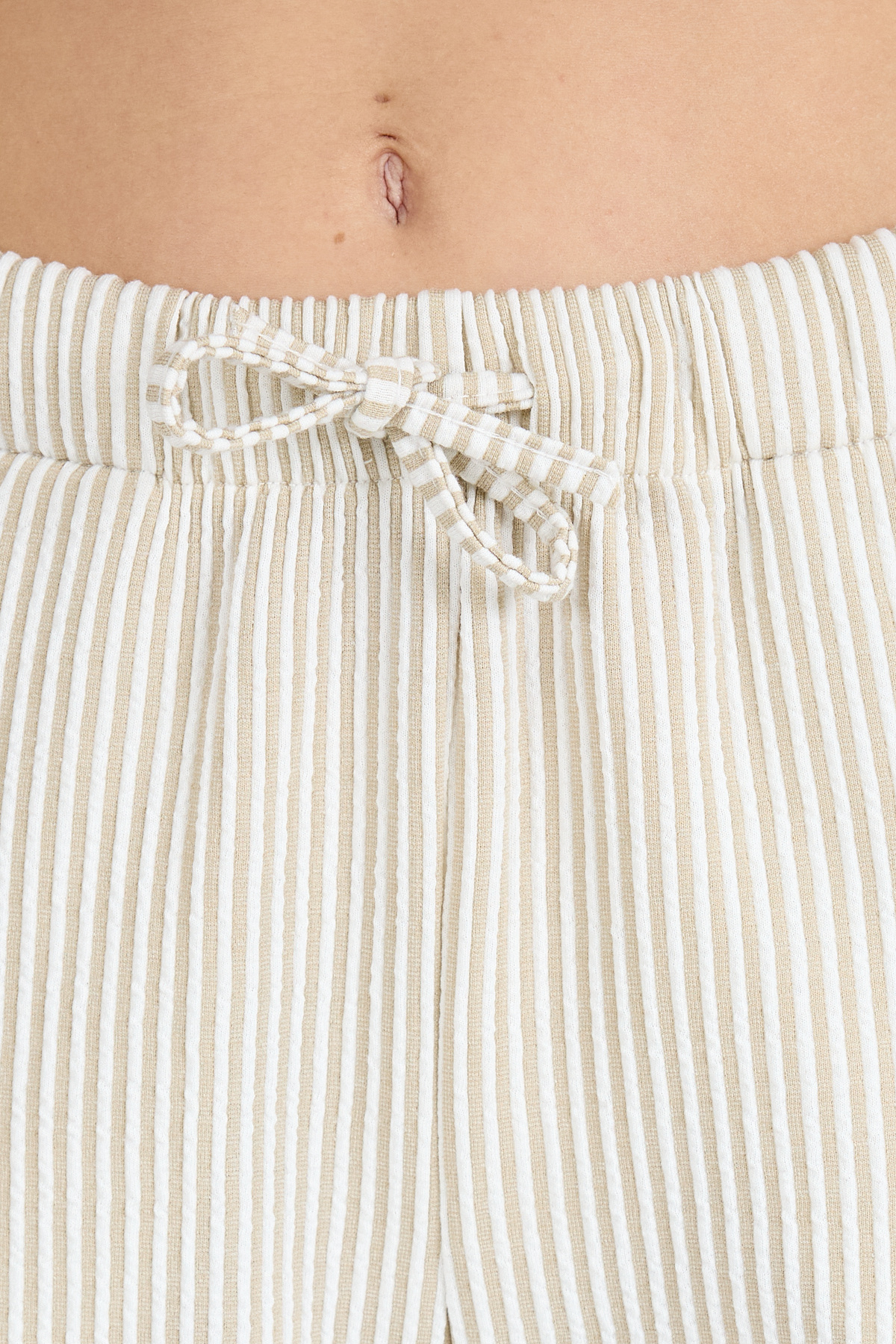 Bej Beli Lastikli Çizgili Geniş Paça Dokuma Pantolon 4098 - RAYS