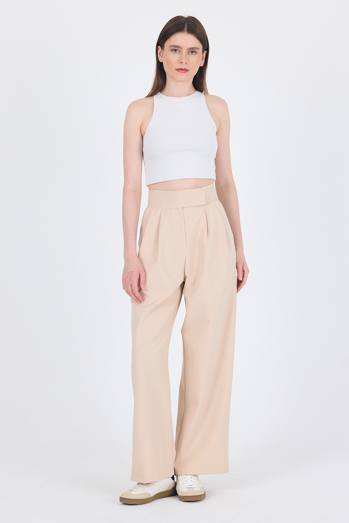 Bej Cırt Kapama Detaylı Palazzo Pantolon 1615 - RAYS