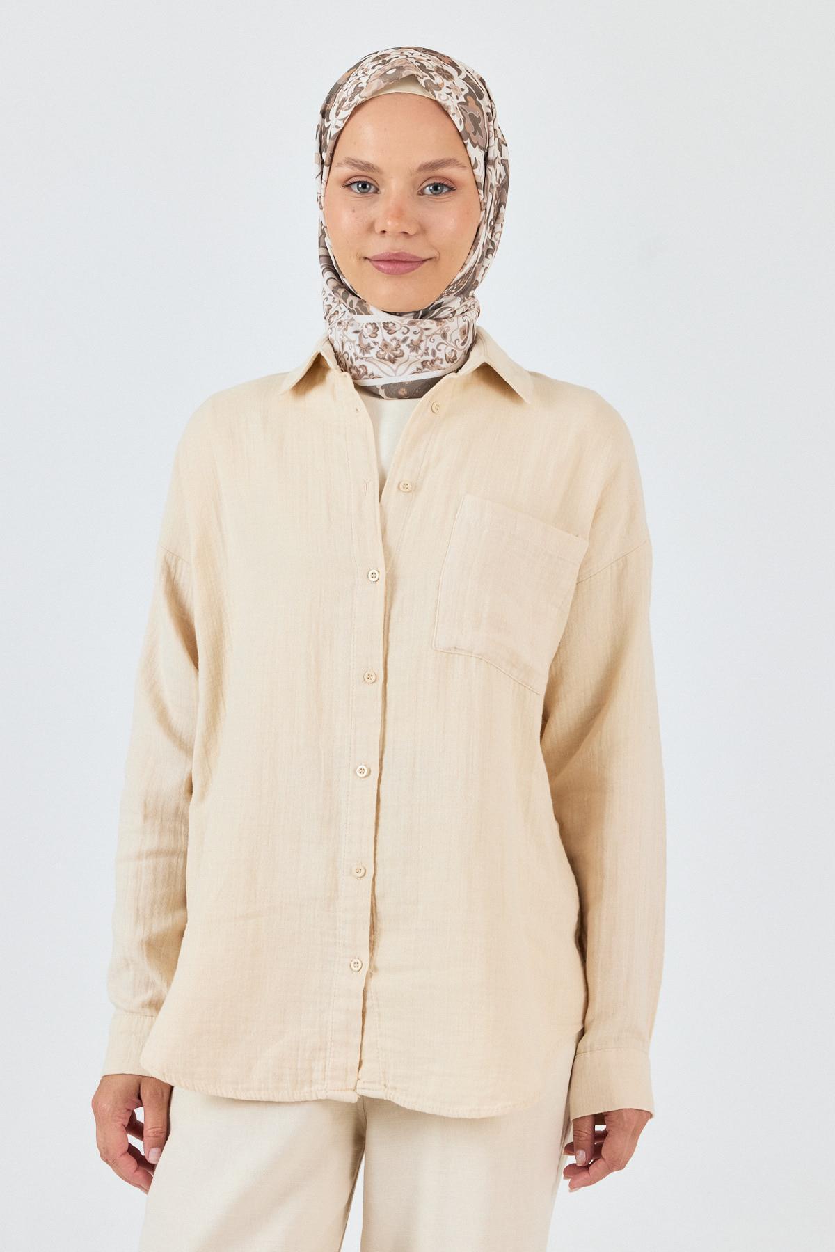 Bej Desenli Eşarp 3005 - 3