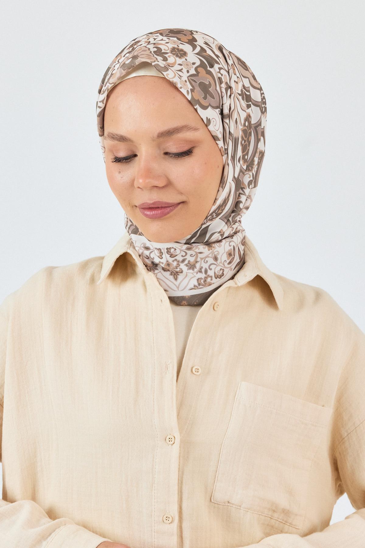 Bej Desenli Eşarp 3005 - 7