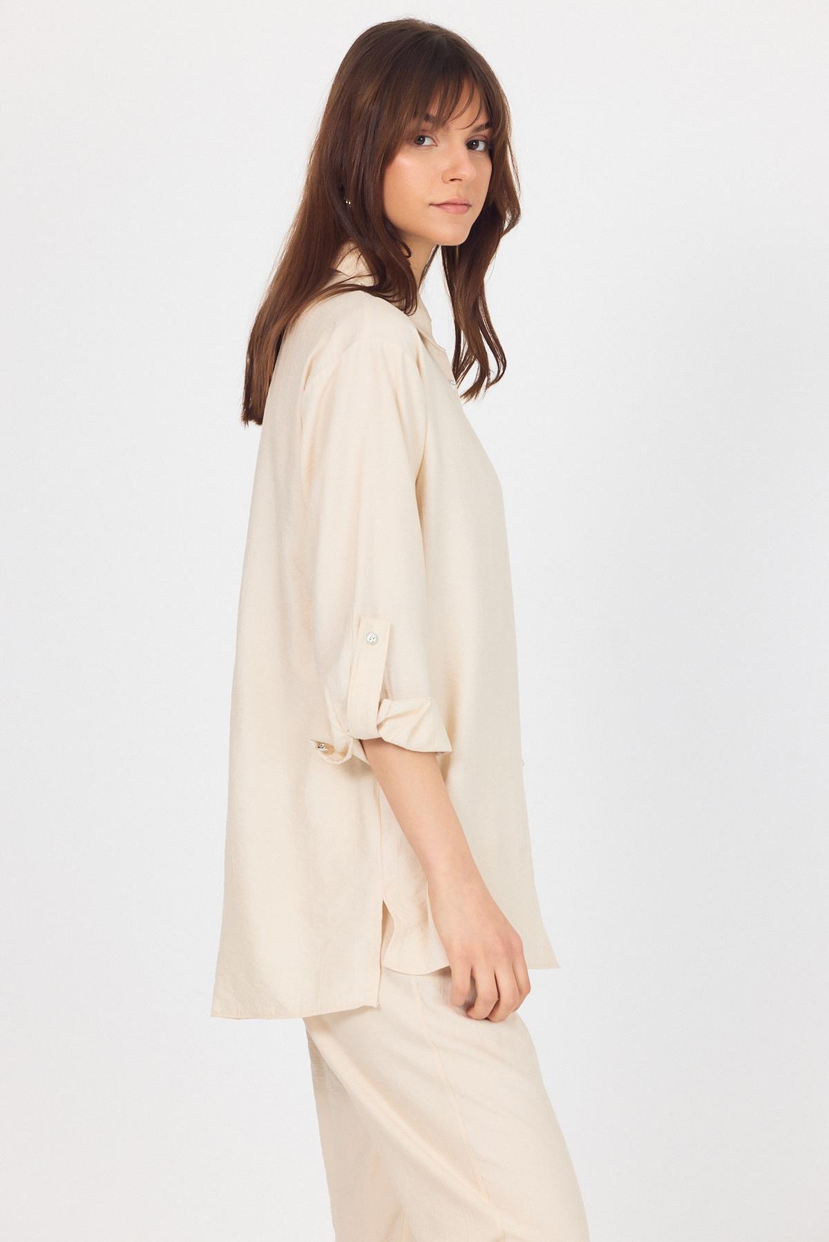 Bej Dokuma Gömlek Pantolon İkili Takım 4607A - 7