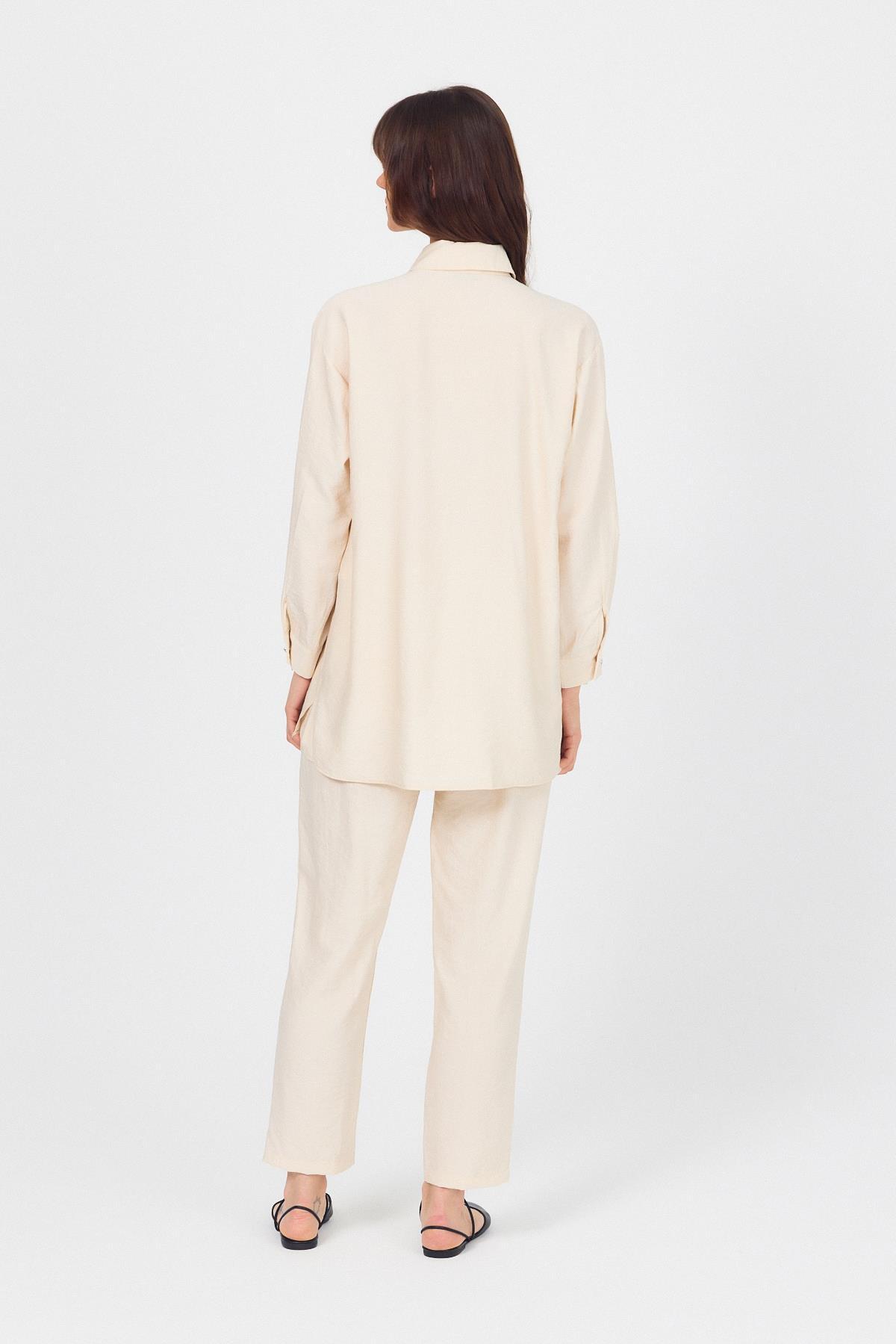 Bej Dokuma Gömlek Pantolon İkili Takım 4607A - 5