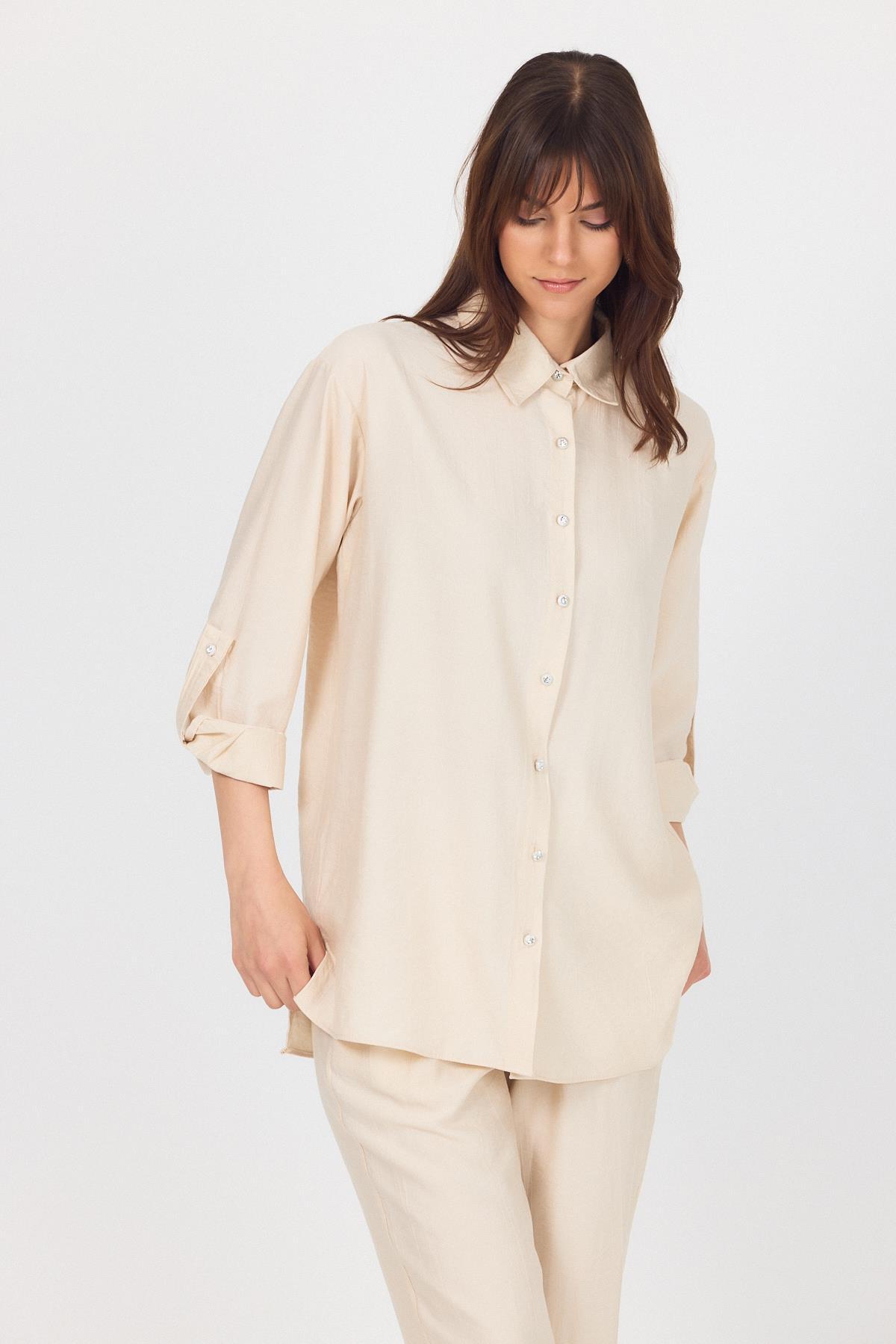 Bej Dokuma Gömlek Pantolon İkili Takım 4607A - 3