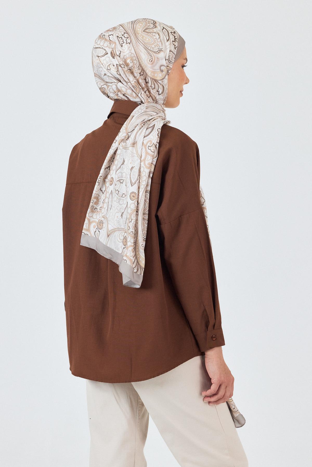 Bej Etnik Desenli Şal 4005 - 4