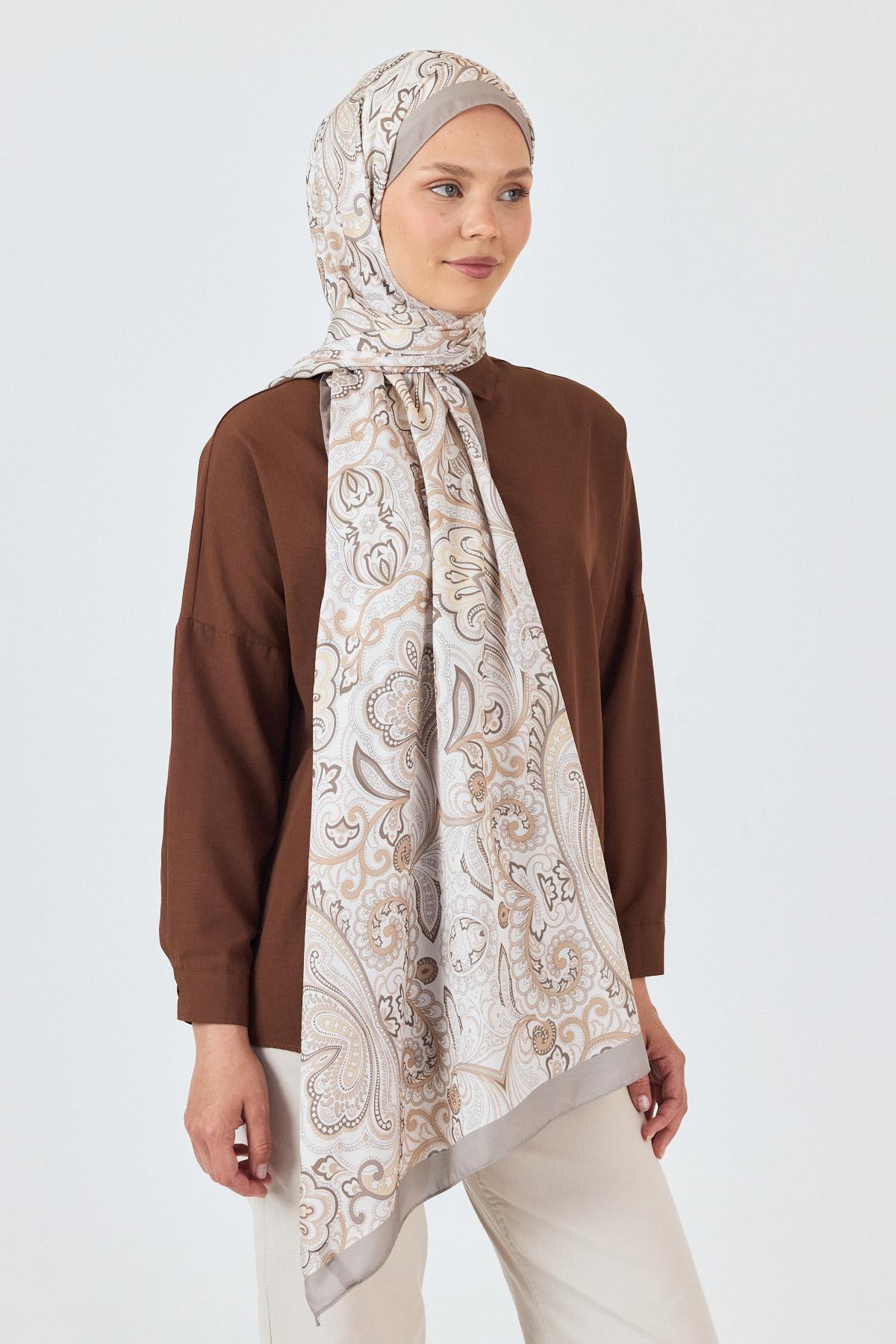 Bej Etnik Desenli Şal 4005 - 1