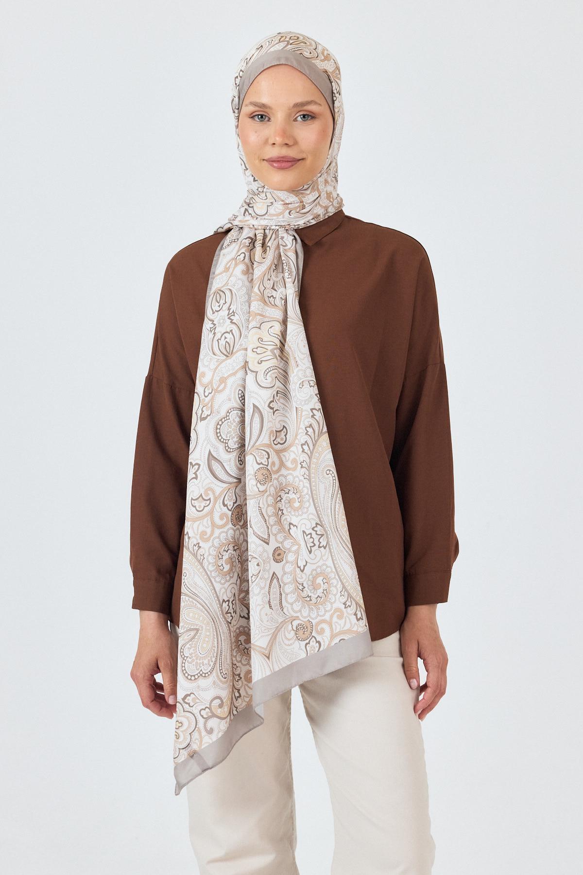 Bej Etnik Desenli Şal 4005 - 2