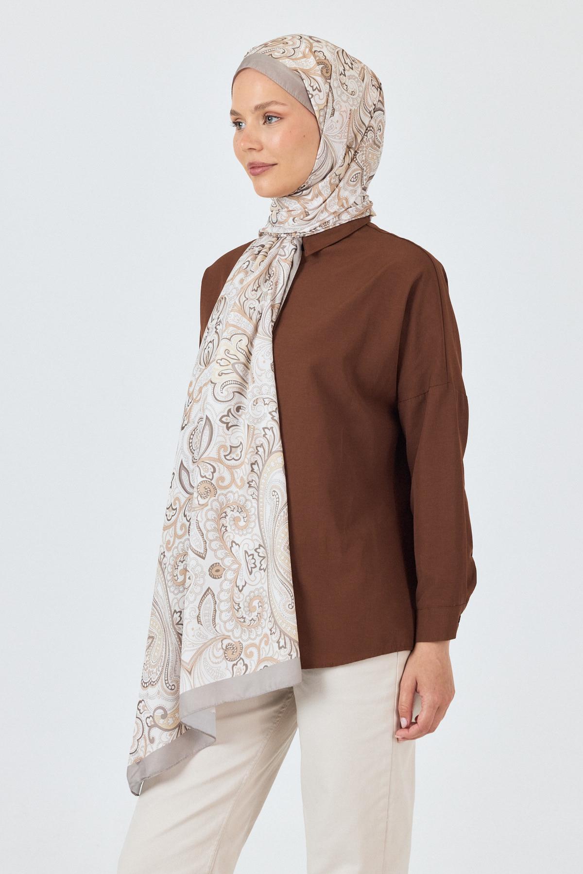 Bej Etnik Desenli Şal 4005 - 6
