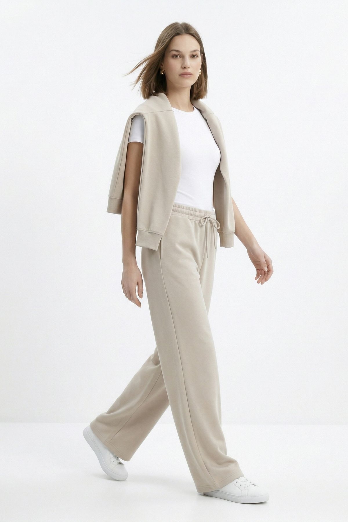 Bej Geniş Paça Eşofman 1204 - 1