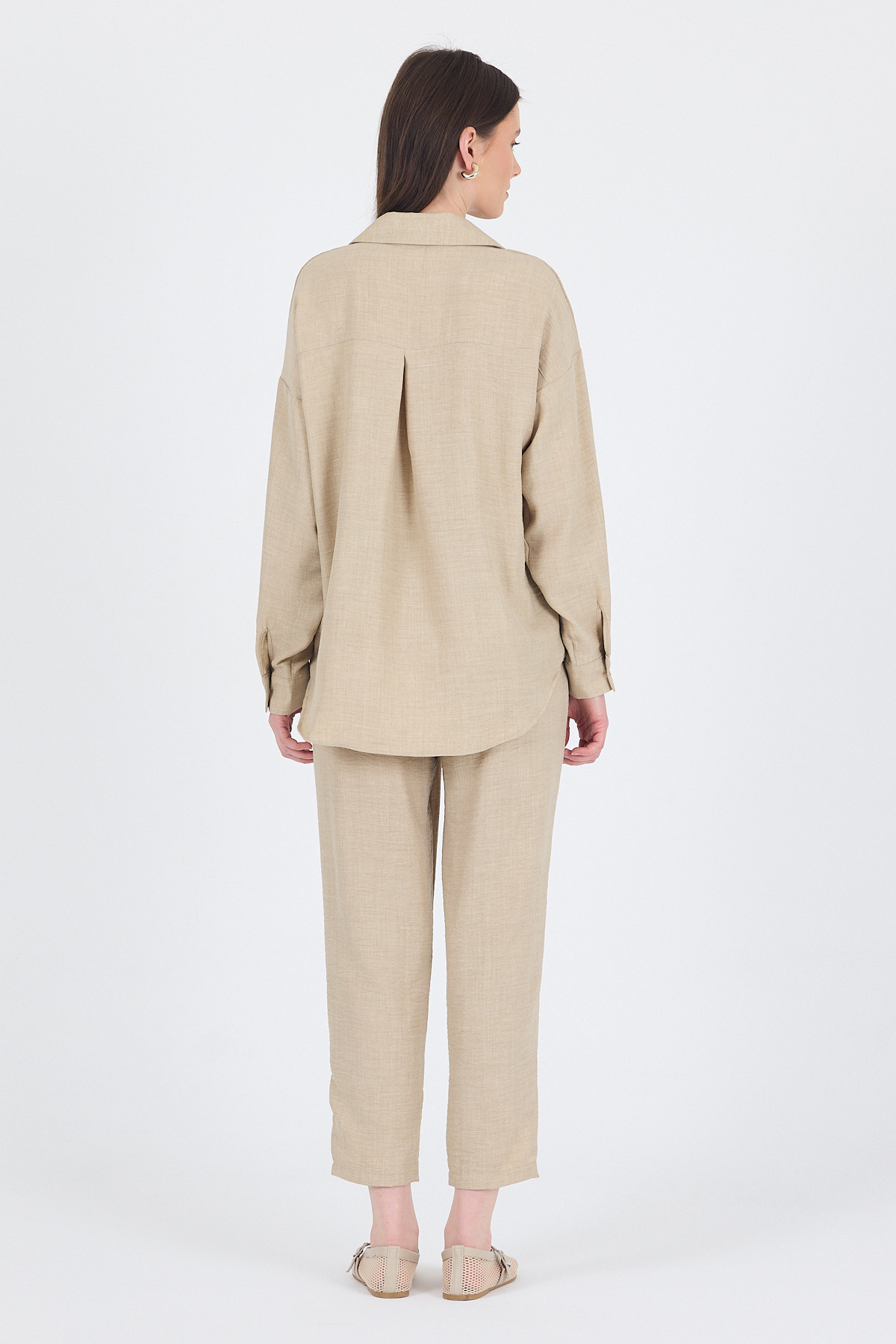Bej Gömlek ve Beli Lastikli Pantolon İkili Takım 4813A - 5
