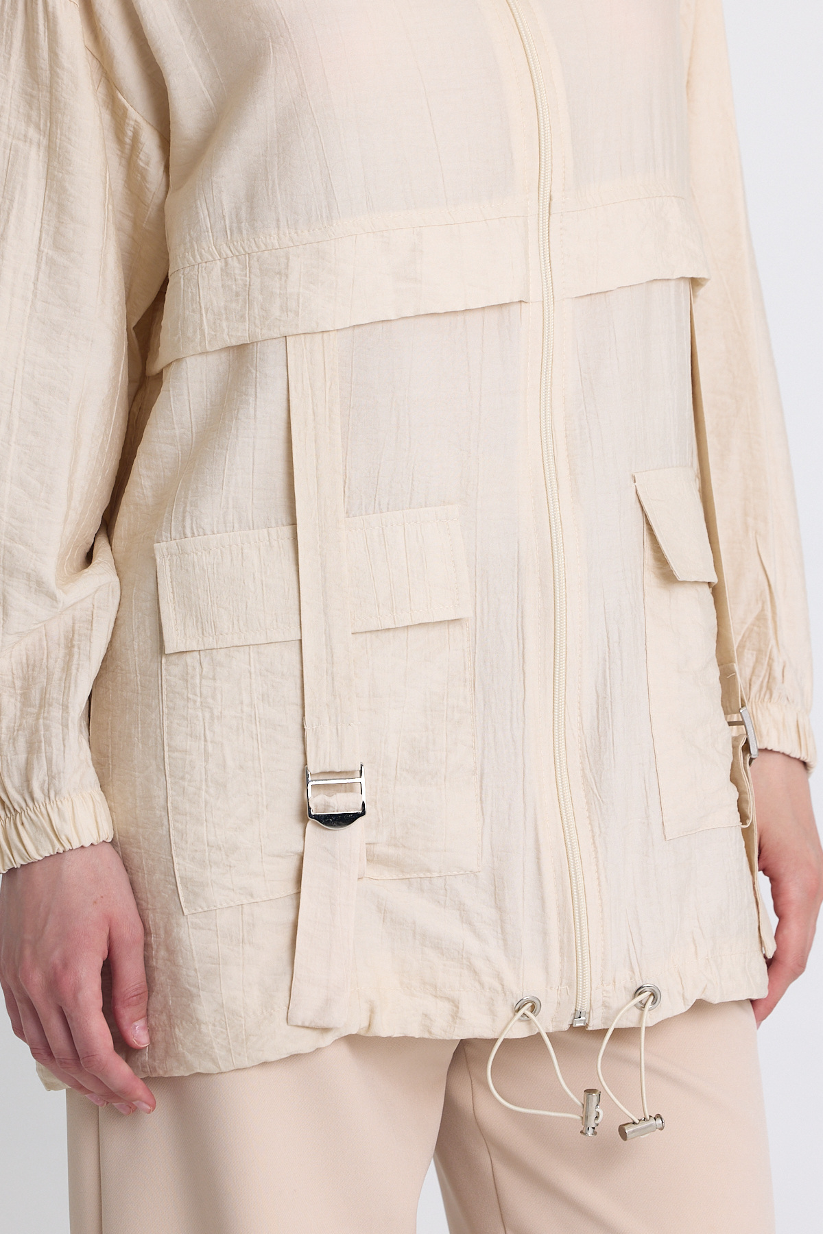 Bej Kapüşonlu Cepli Fermuarlı Kap 4572A - RAYS