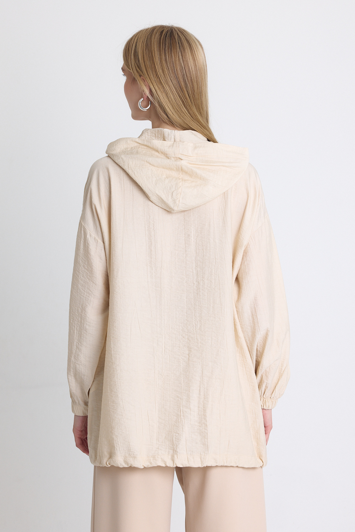 Bej Kapüşonlu Cepli Fermuarlı Kap 4572A - 5