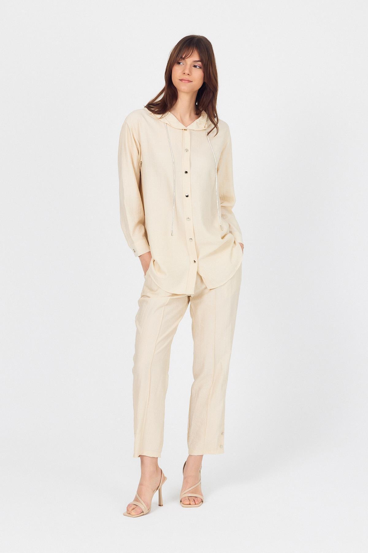 Bej Kapüşonlu Düğmeli İkili Takım 4585A - RAYS