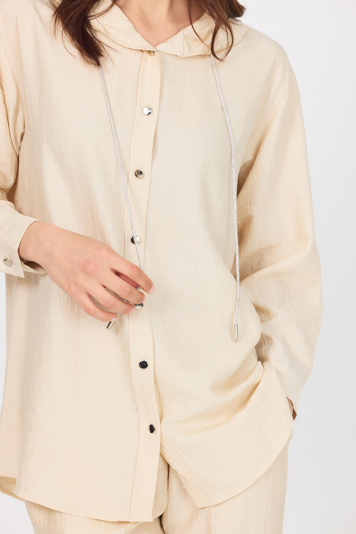 Bej Kapüşonlu Düğmeli İkili Takım 4585A - 7