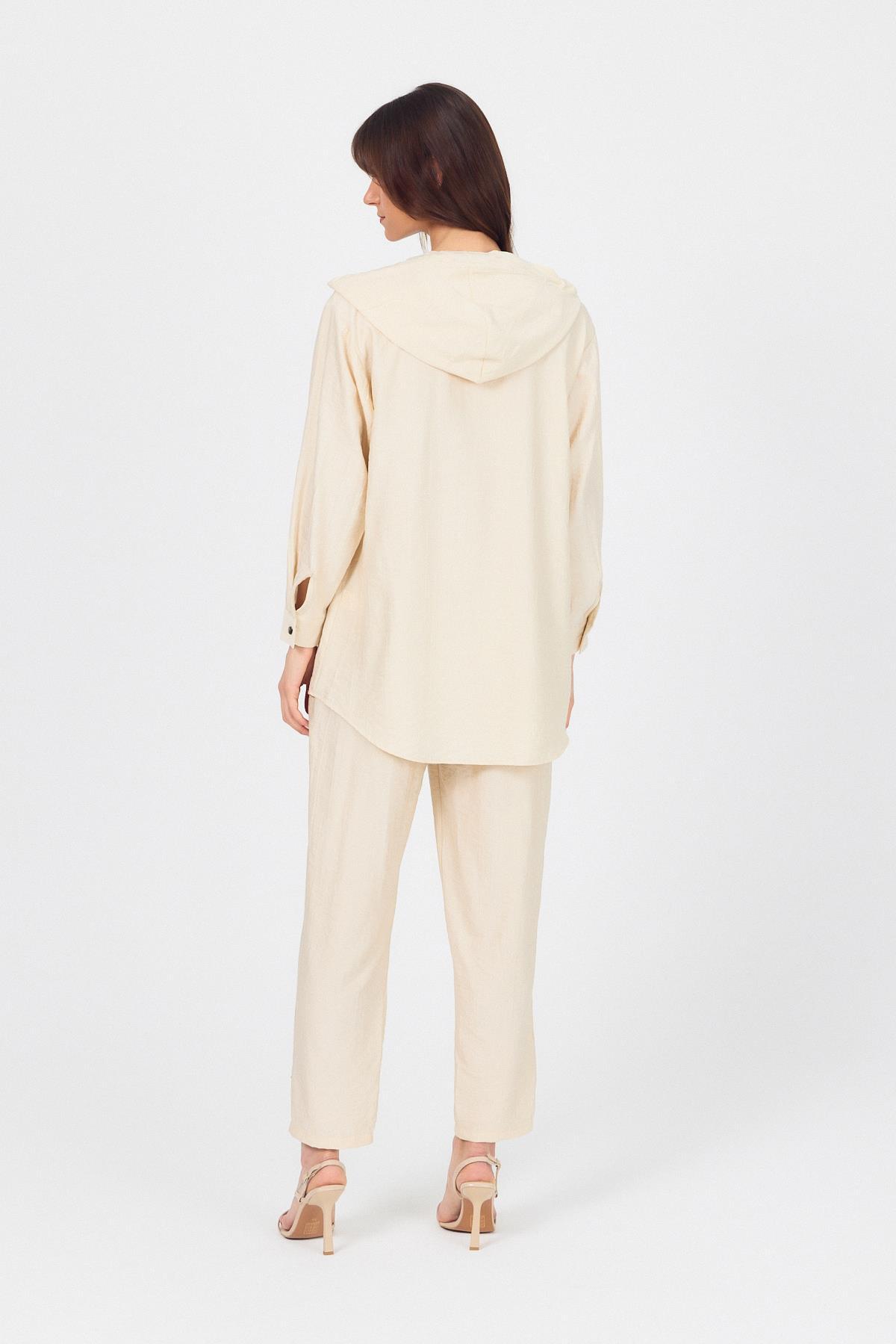 Bej Kapüşonlu Düğmeli İkili Takım 4585A - 5