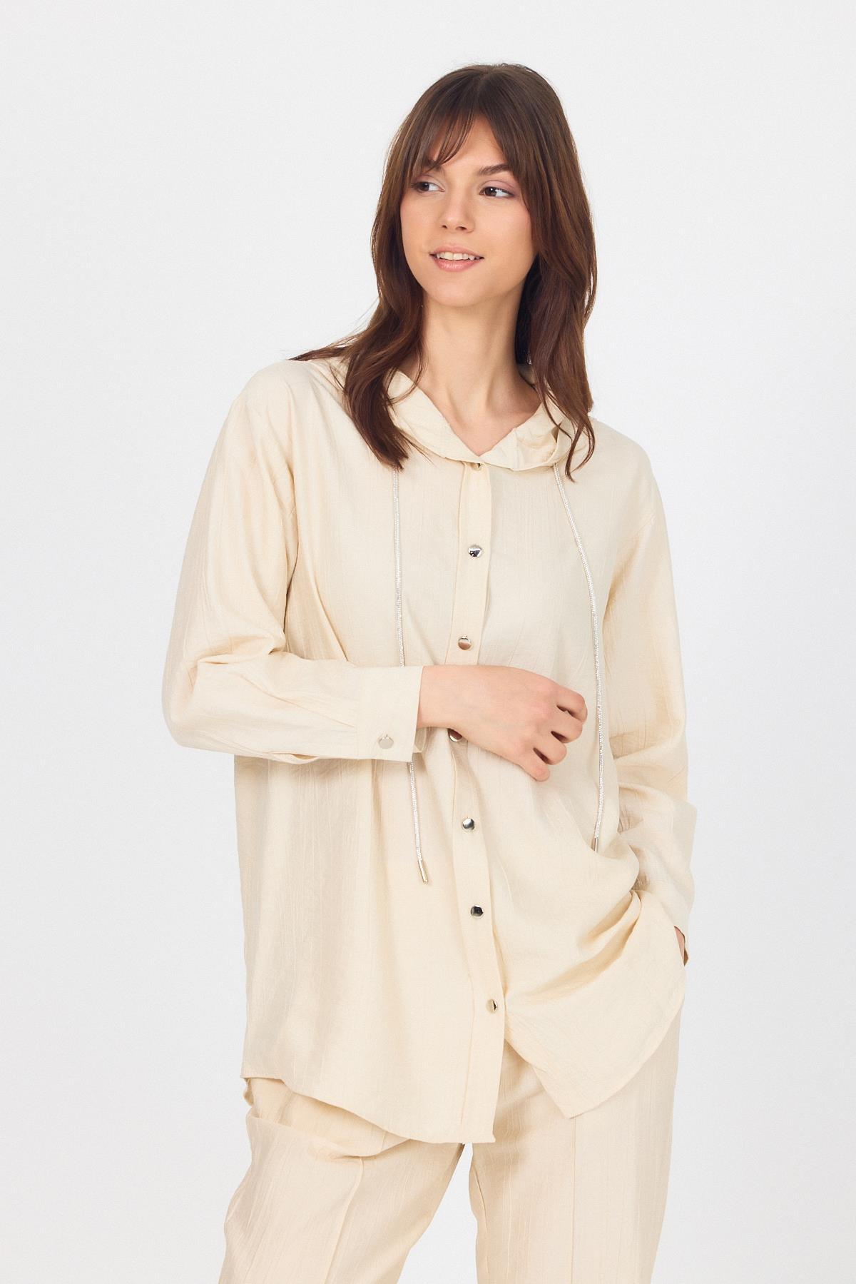 Bej Kapüşonlu Düğmeli İkili Takım 4585A - 8