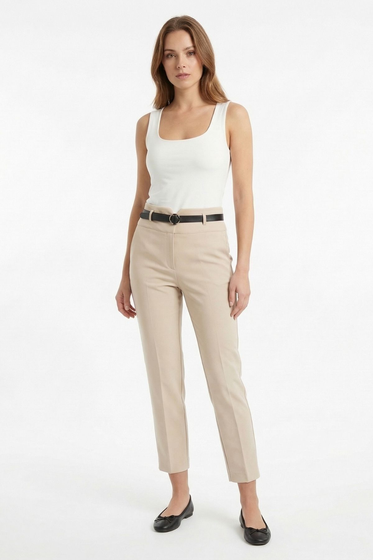 Bej Kemerli Düz Paça Pantolon 7012A - RAYS