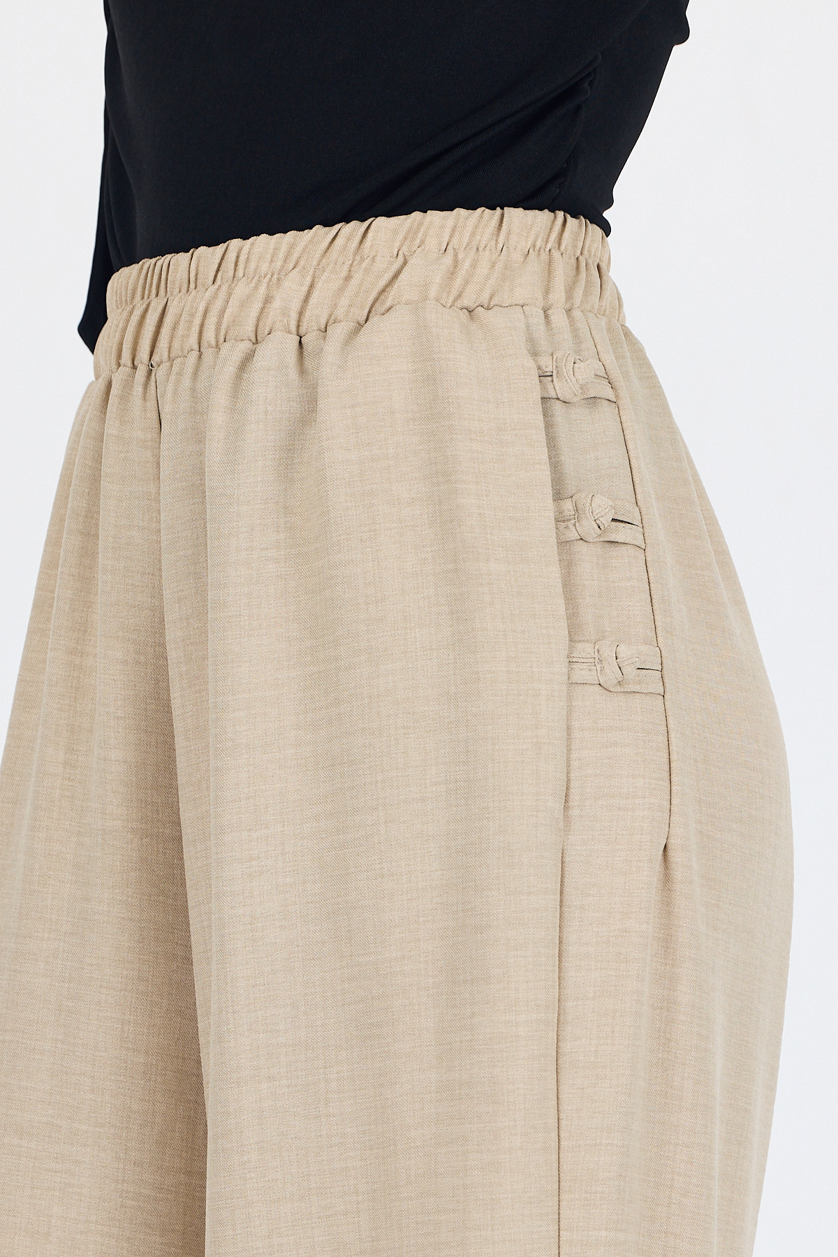 Bej Keten Dokulu Pamuklu Yan Detaylı Bol Paça Pantolon 4820A - RAYS