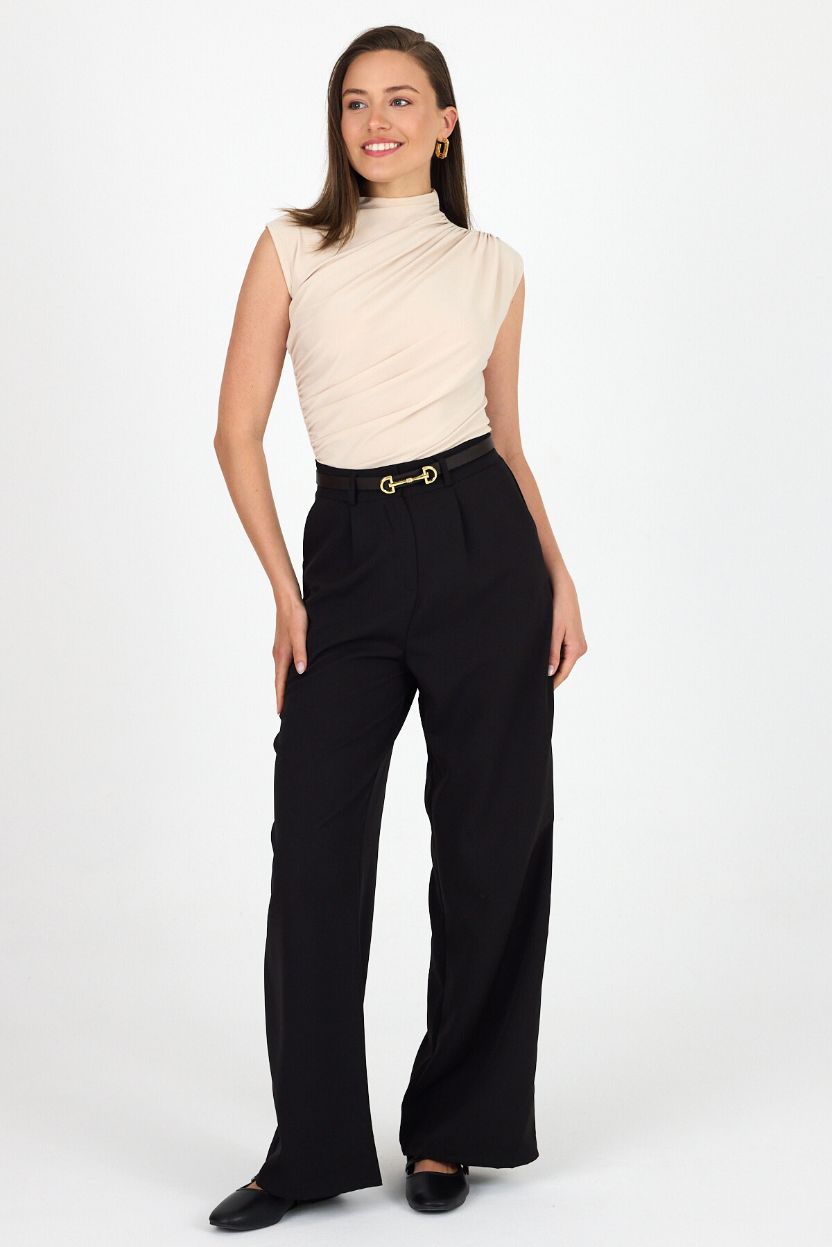 Bej Kolsuz Büzgülü Sandy Bluz 2430 - RAYS