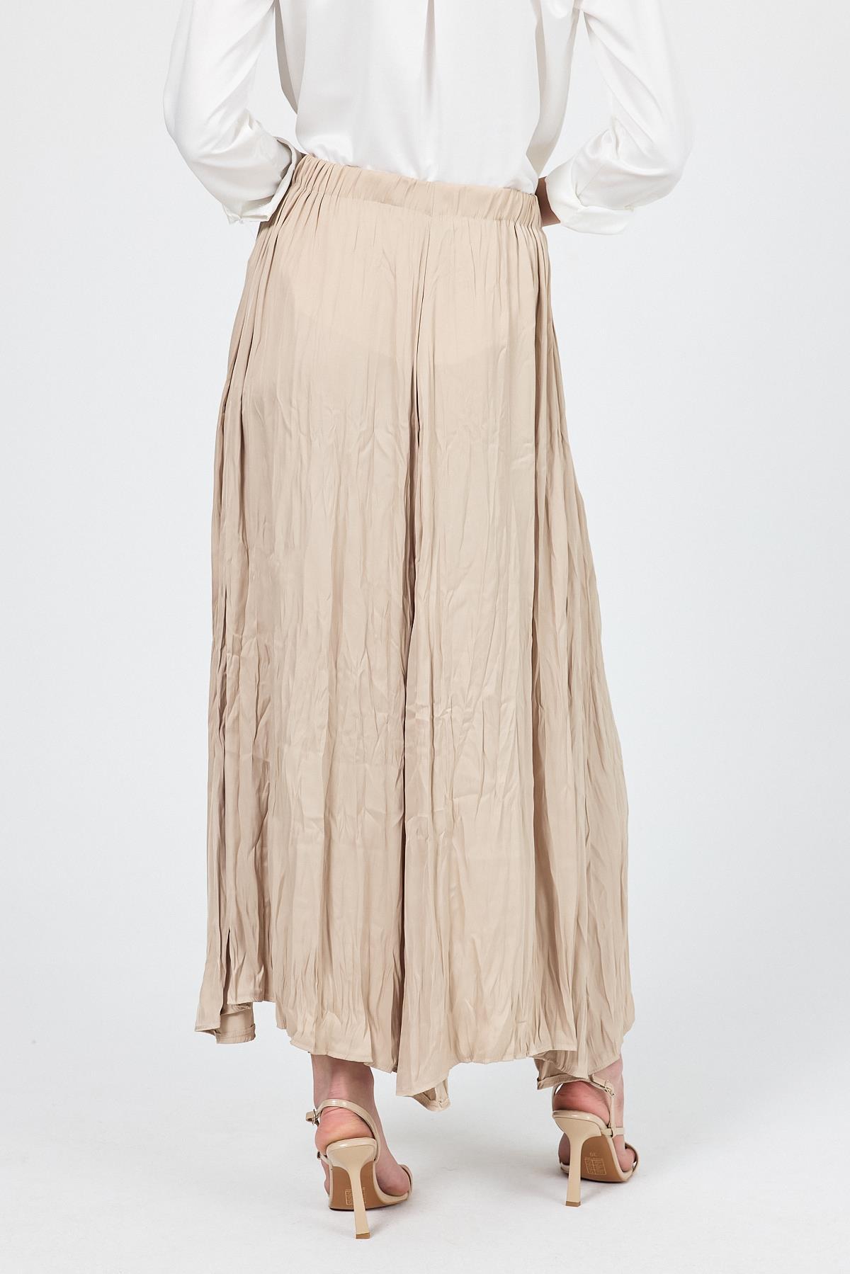 Bej Kraşlı Kırışık Kumaş Etek 9470 - 5