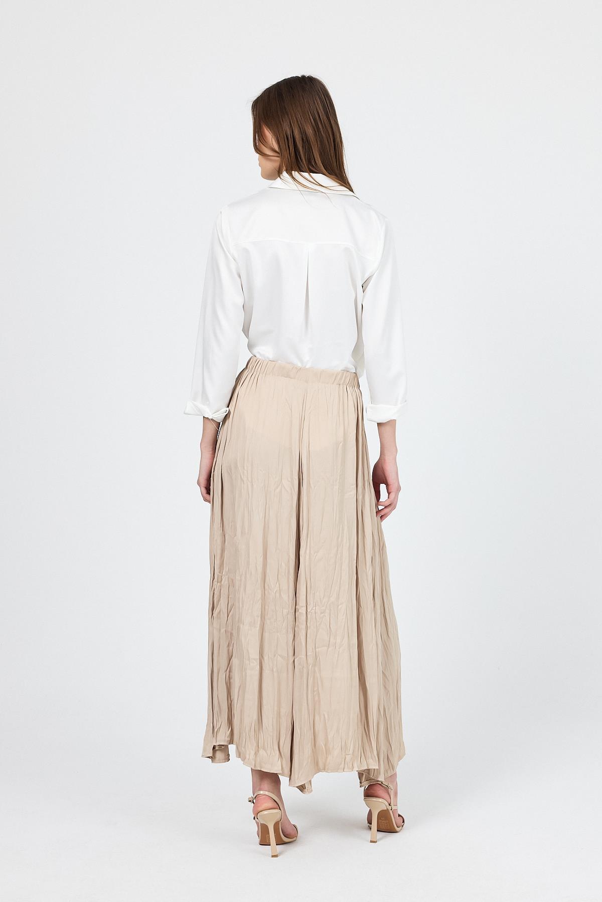 Bej Kraşlı Kırışık Kumaş Etek 9470 - 6