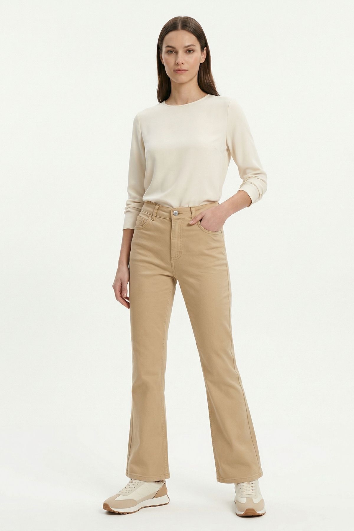 Bej Likralı Palazzo Pantolon 807 - RAYS (1)