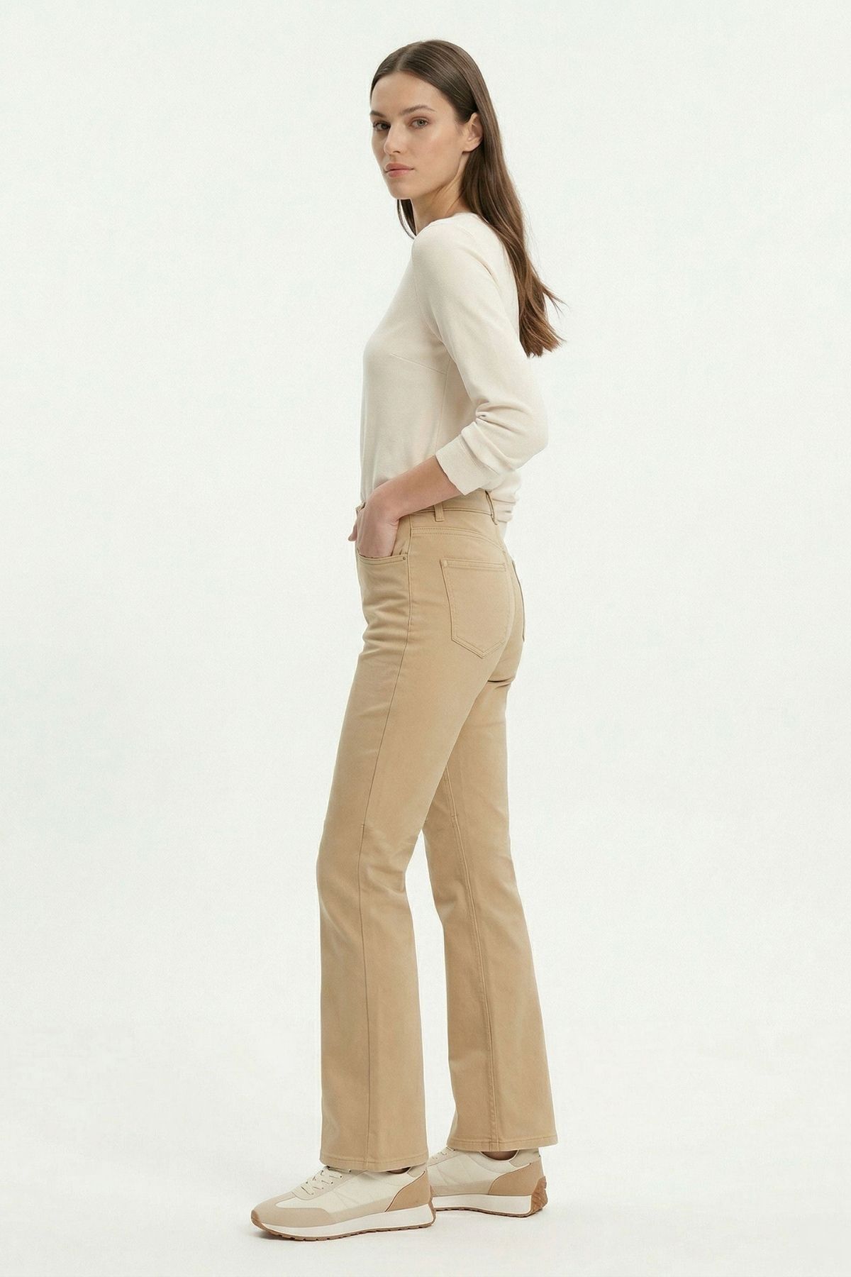 Bej Likralı Palazzo Pantolon 807 - RAYS