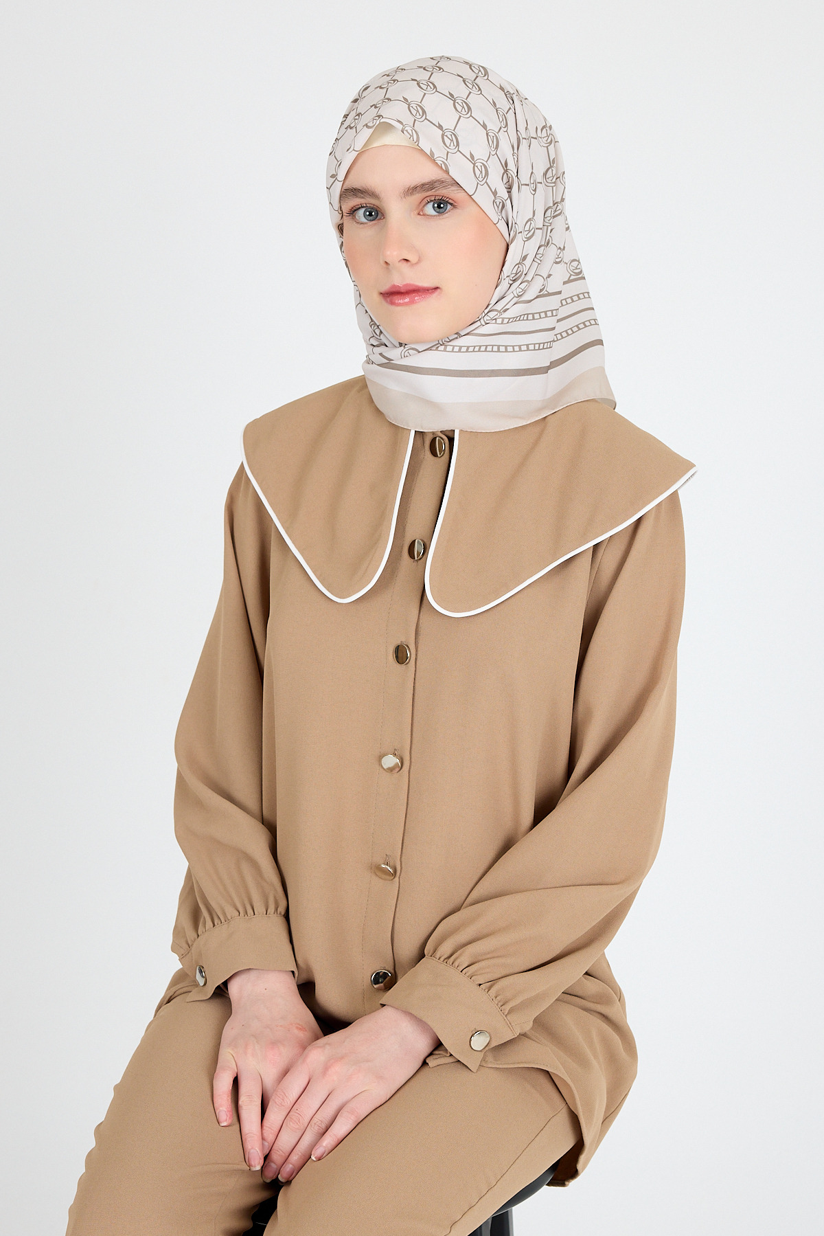 Bej Monogram Desenli Eşarp 3015 - 4