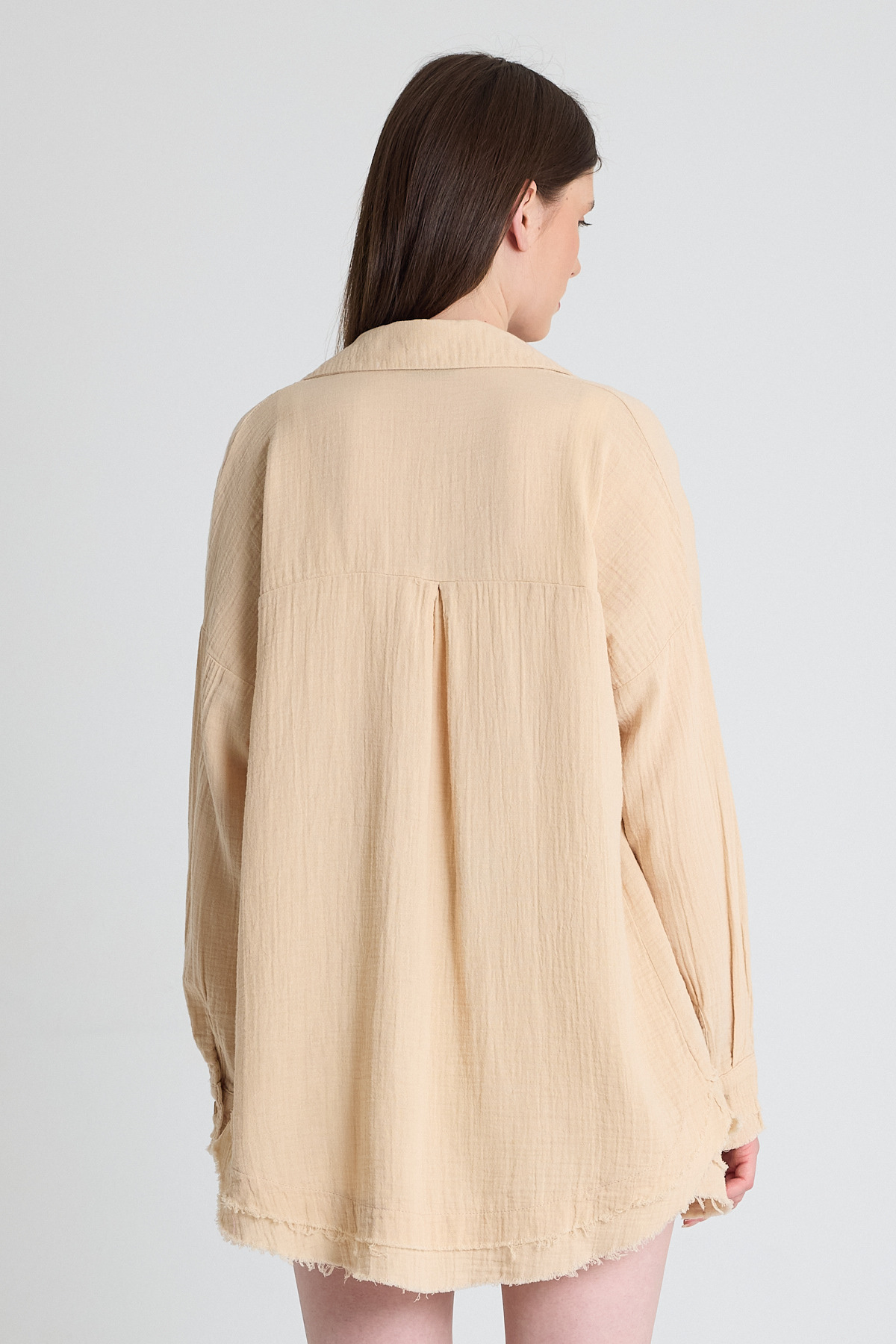 Bej Oversize %100 Pamuk Müslin Gömlek 4786A - 5