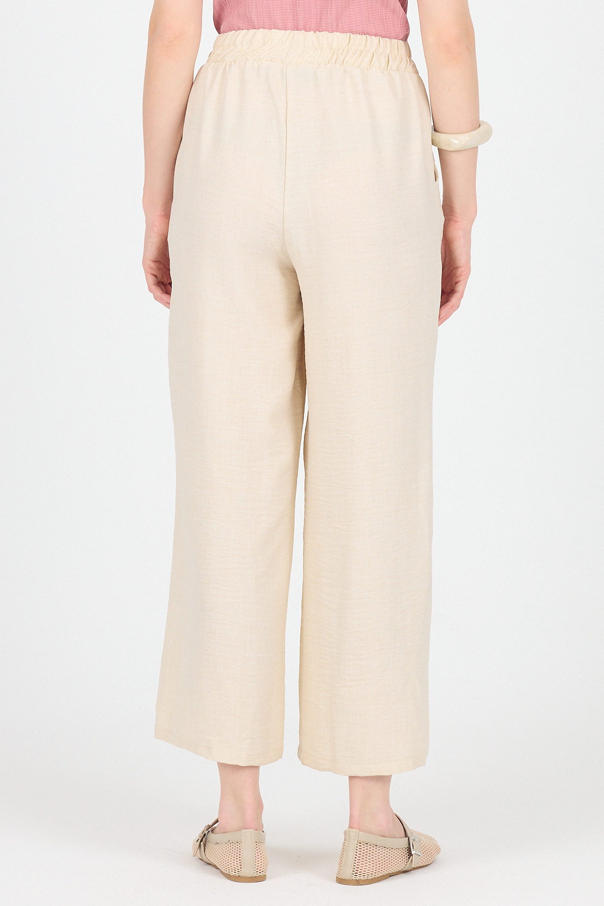 Bej Pamuklu Bel Lastikli Bol Paça Pantolon 4657 - 5