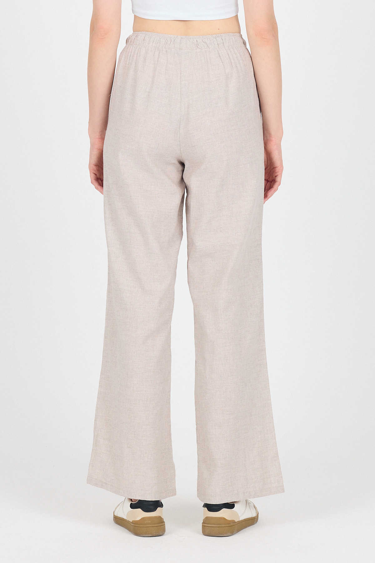 Bej Pamuklu Bel Lastikli Wide Leg/Bol Paça Pantolon 4754A - 5