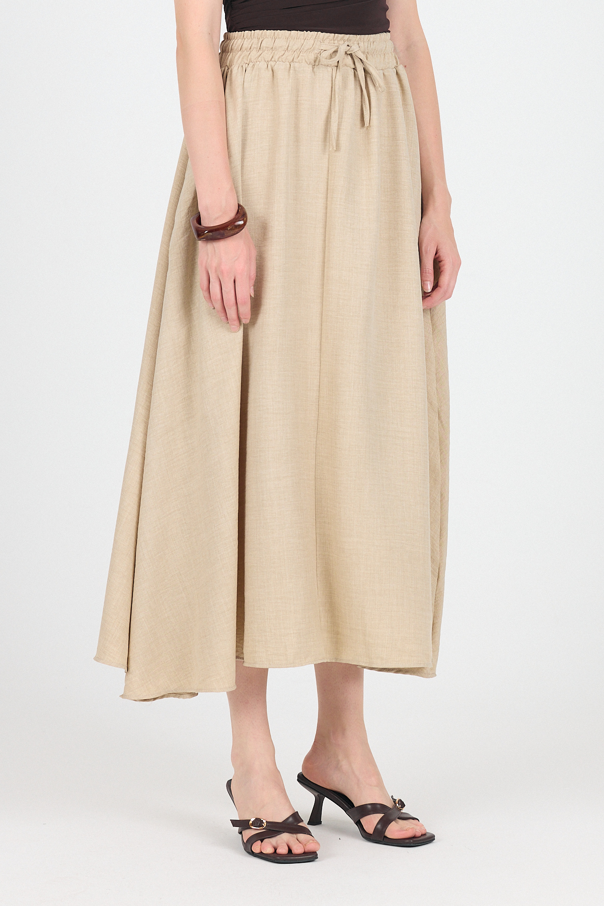 Bej Pamuklu Çan Kesim Bağcıklı Uzun Etek 8024 - RAYS