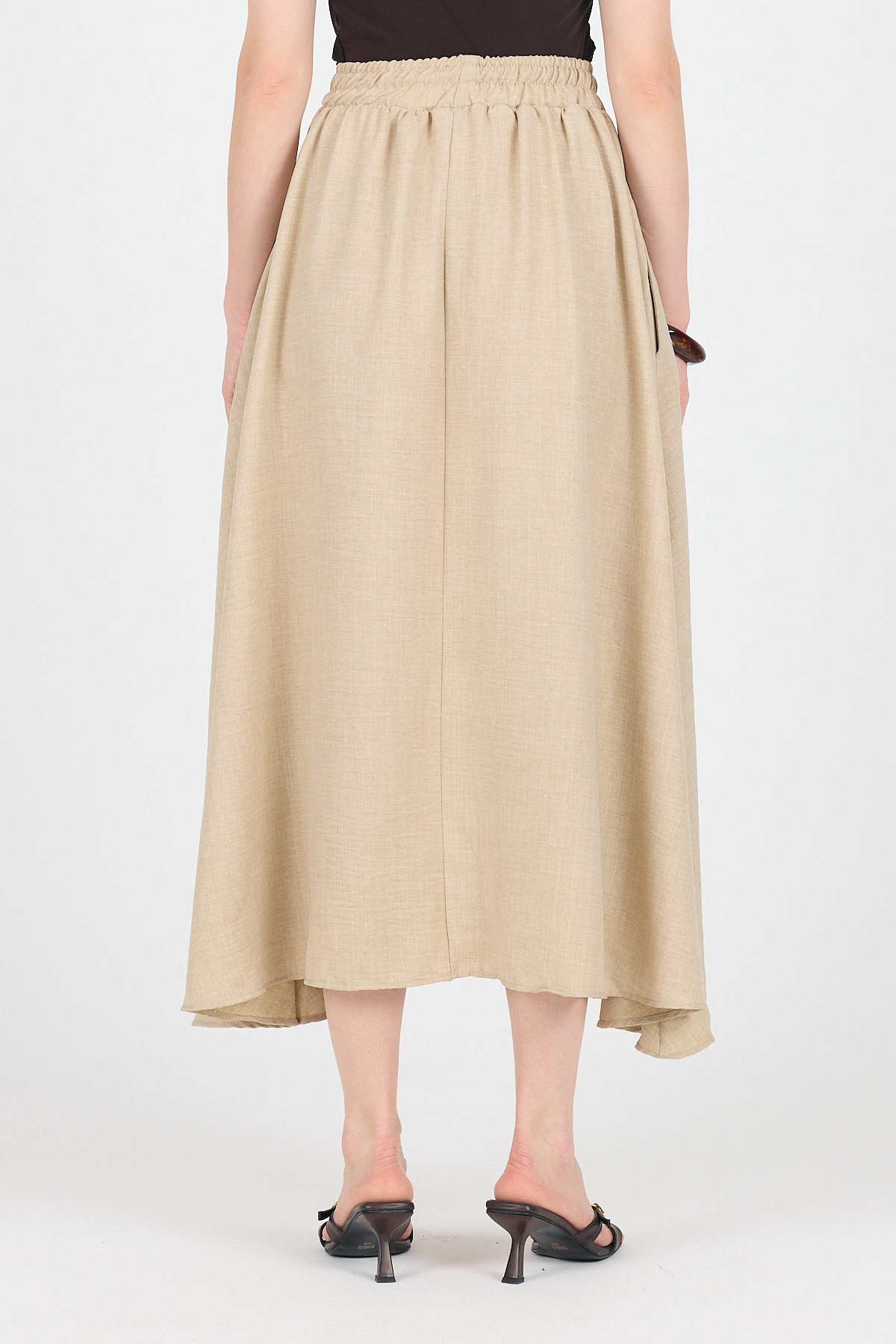 Bej Pamuklu Çan Kesim Bağcıklı Uzun Etek 8024 - 5