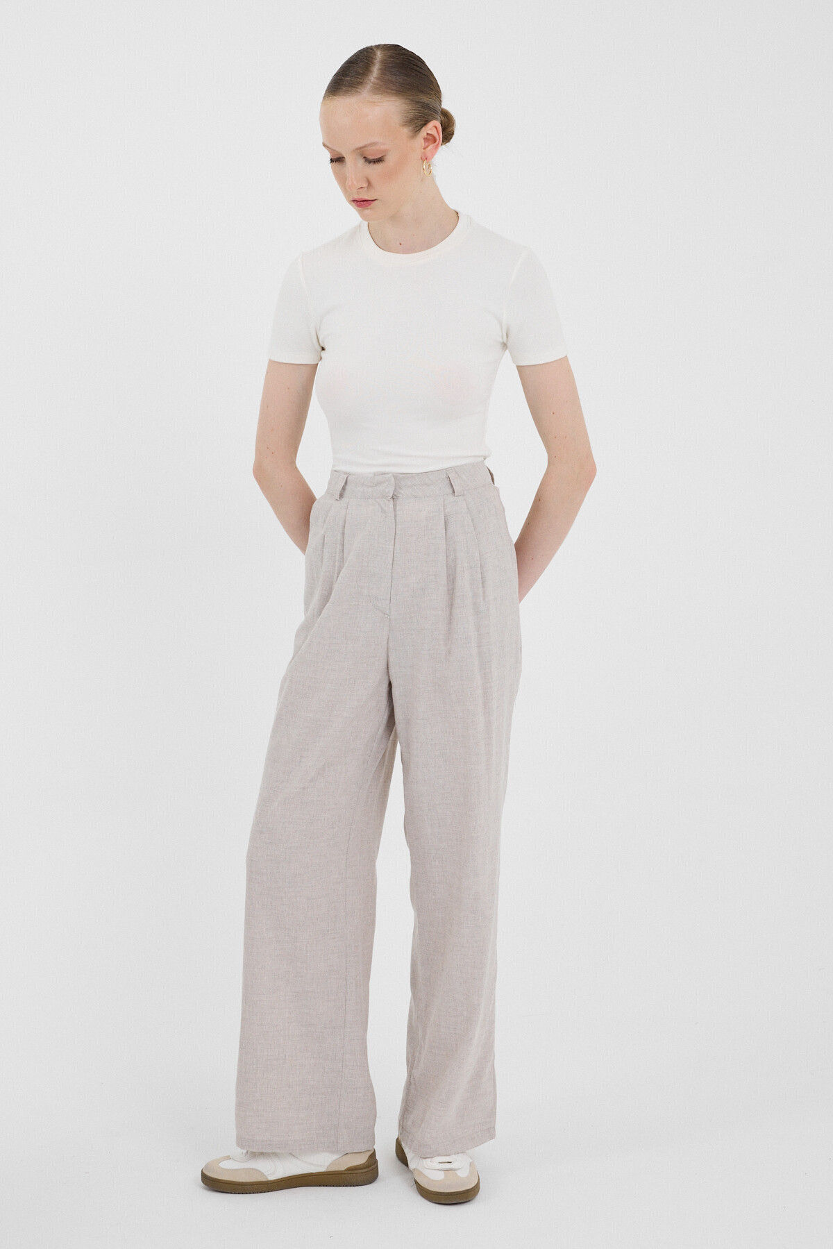 Bej Pile Detaylı Bol Paça/Palazzo Pantolon 4757A - RAYS