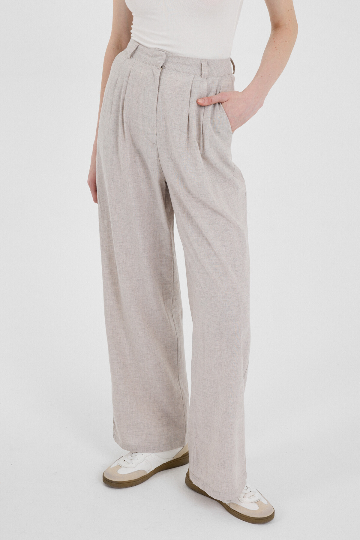 Bej Pile Detaylı Bol Paça/Palazzo Pantolon 4757A - 3