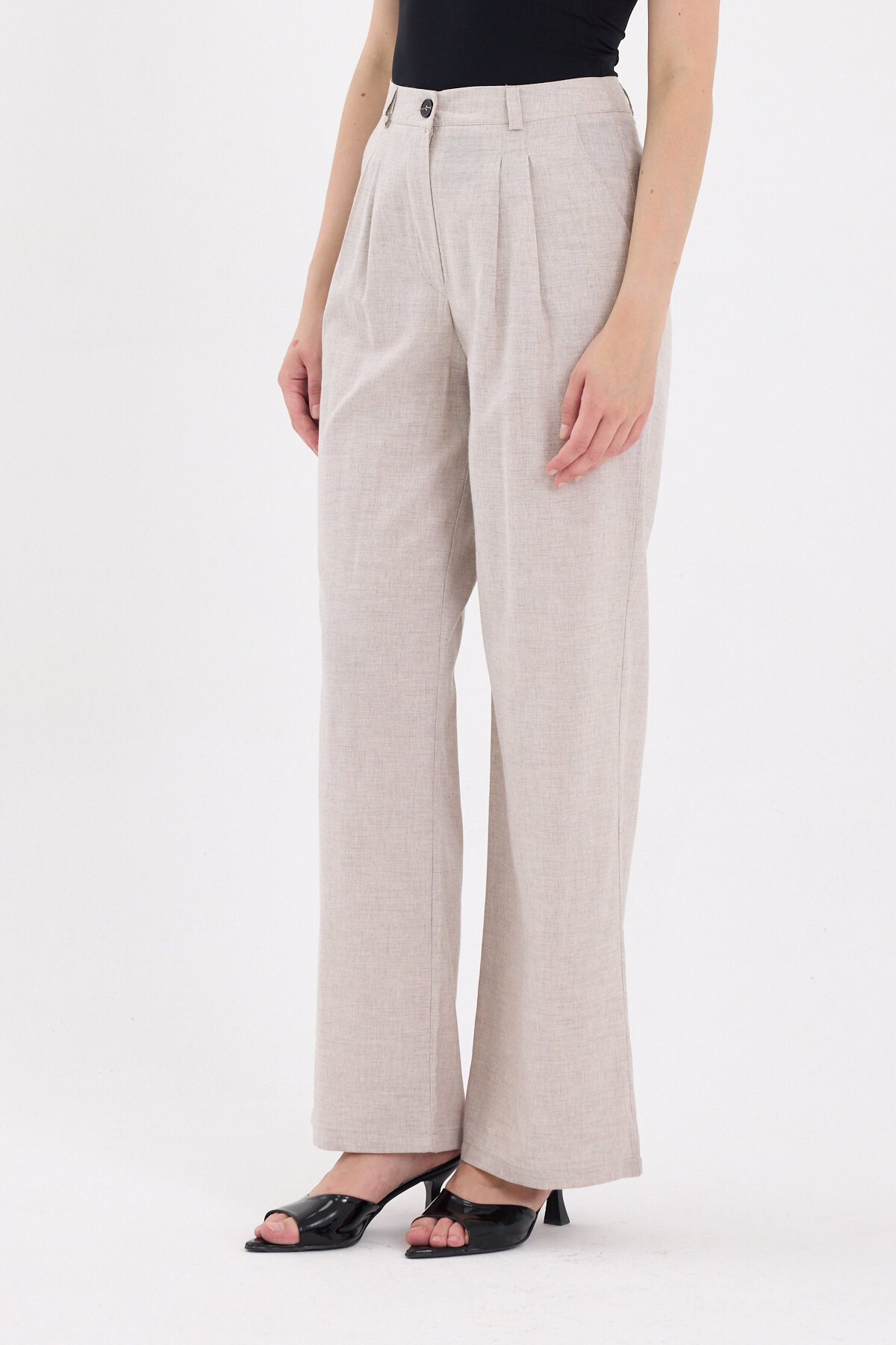 Bej Pileli Palazzo Bol Paça Kadın Pantolon 4755A - RAYS