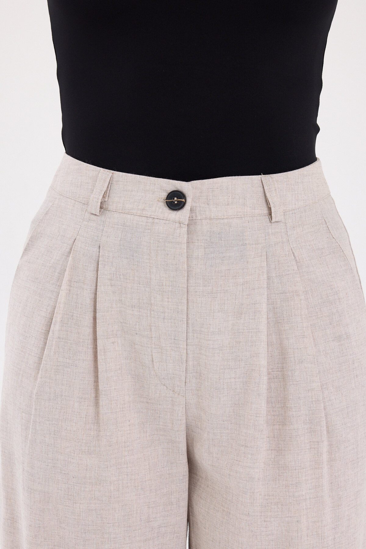 Bej Pileli Palazzo Bol Paça Kadın Pantolon 4755A - RAYS