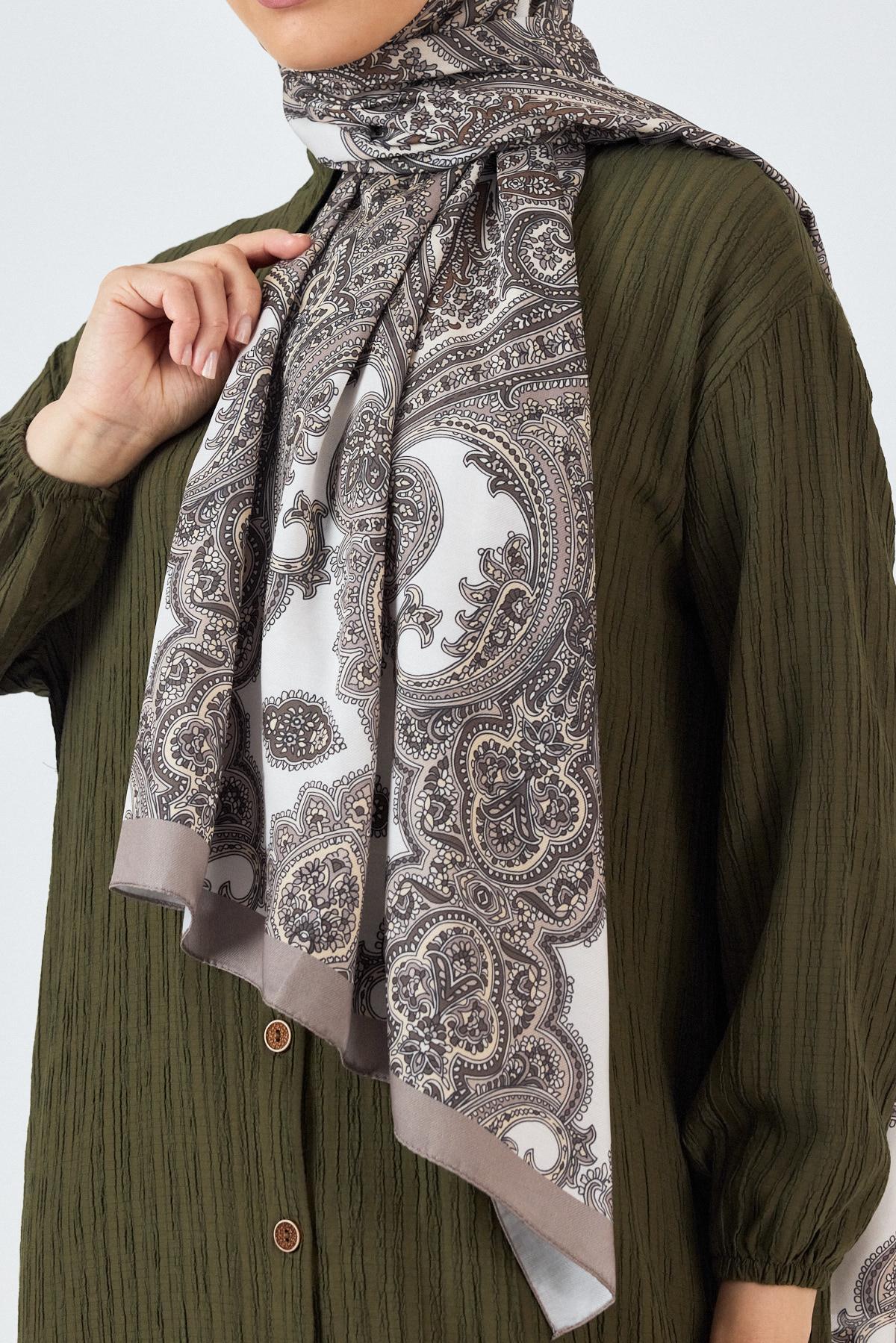 Bej Retro Desenli Şal 4002 - 6