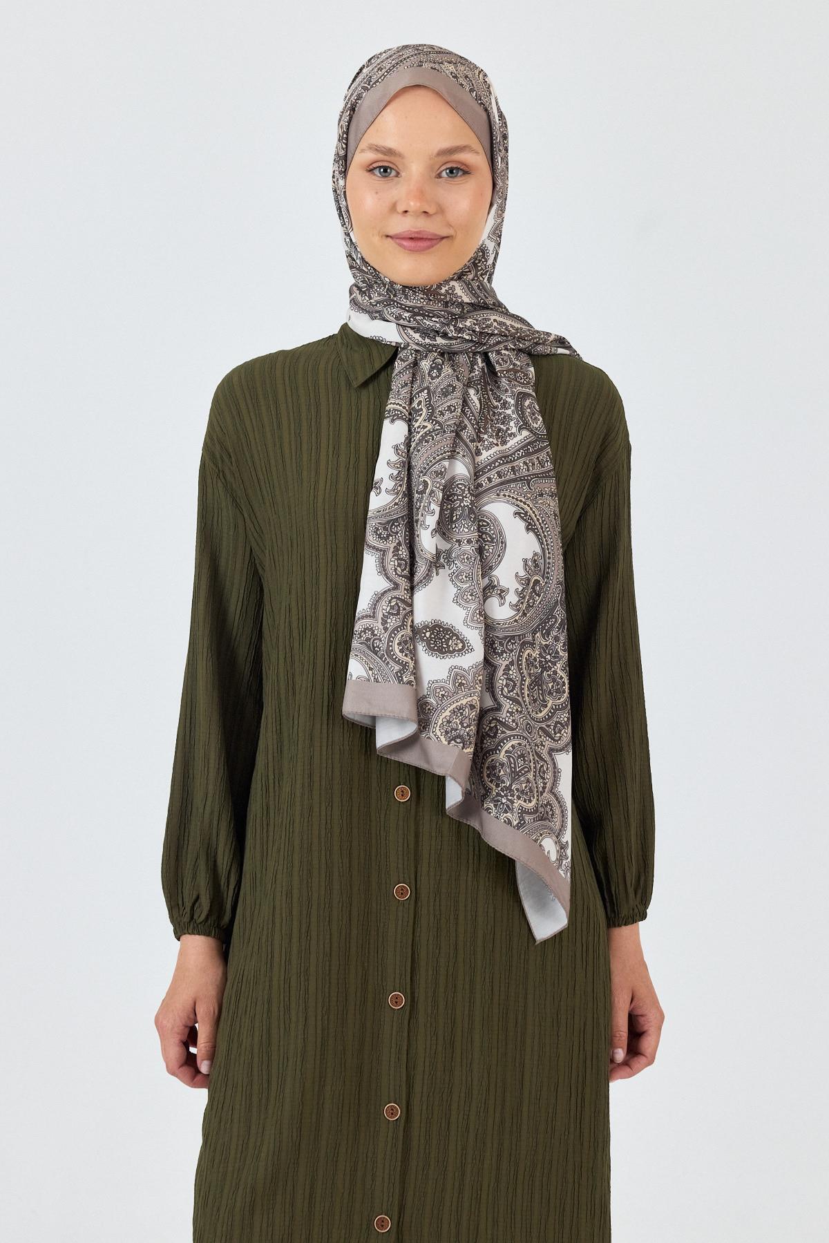 Bej Retro Desenli Şal 4002 - 2