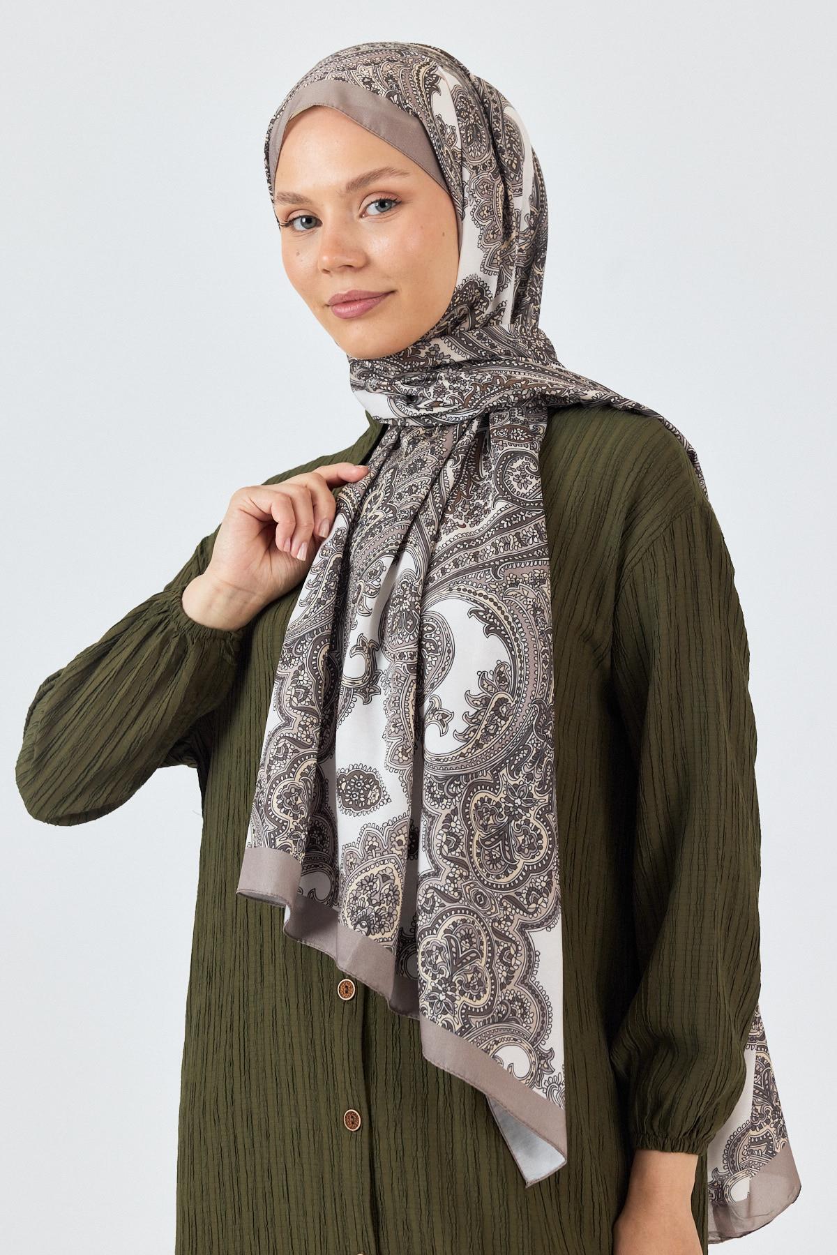 Bej Retro Desenli Şal 4002 - 3