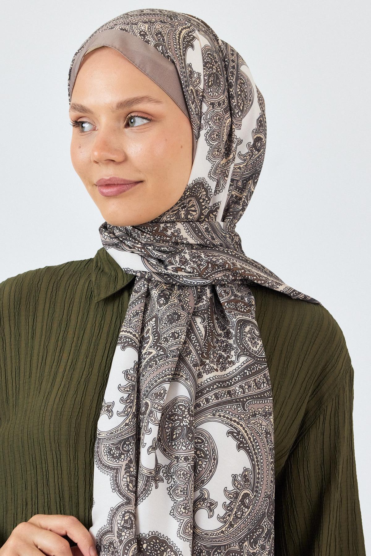 Bej Retro Desenli Şal 4002 - 5