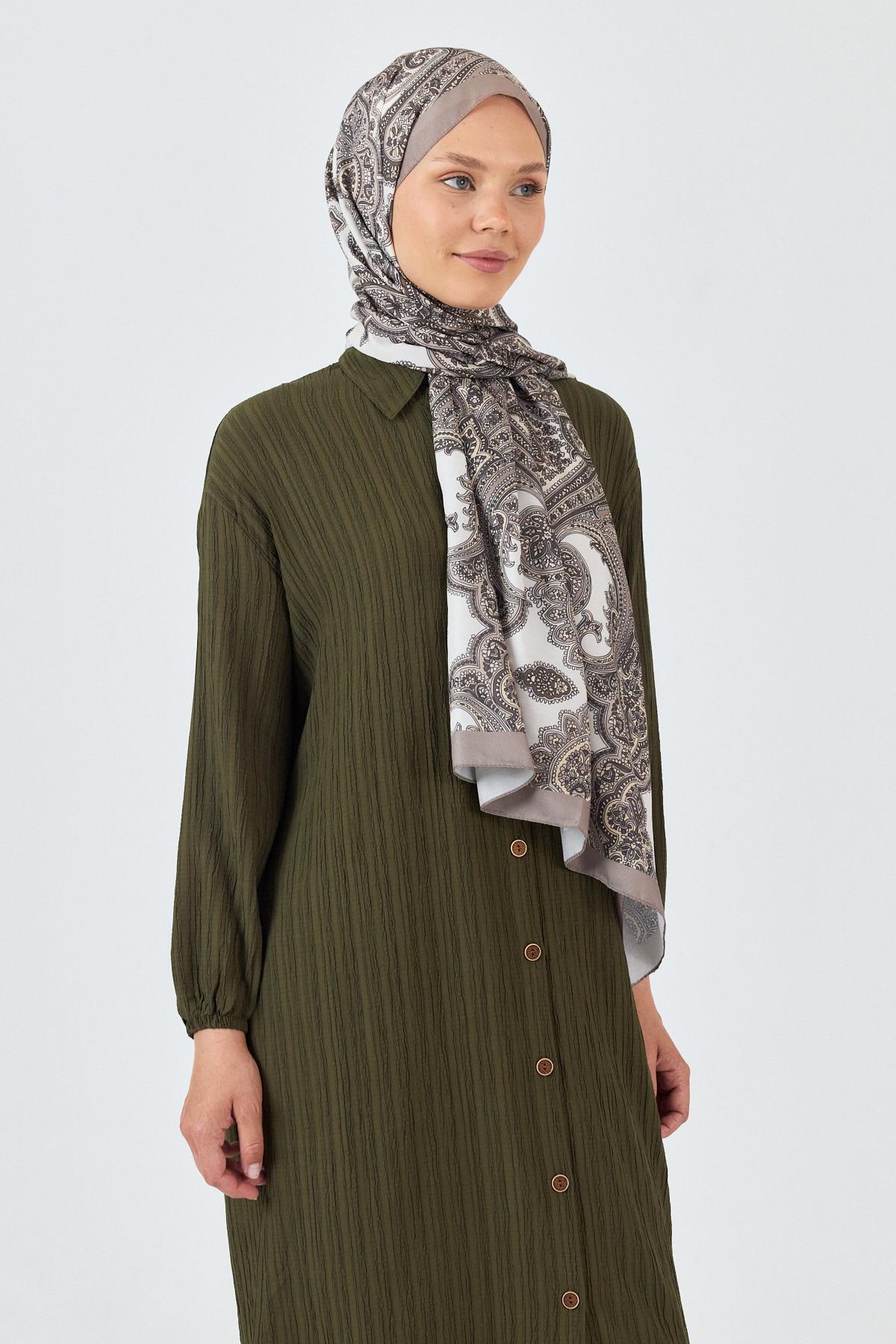 Bej Retro Desenli Şal 4002 - 7