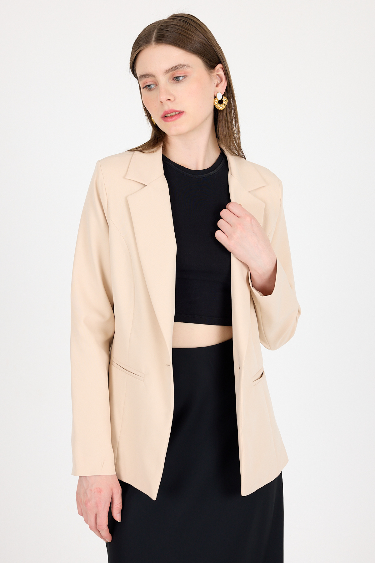 Bej Tek Düğmeli Klasik Kebem Blazer Ceket 4612A - RAYS