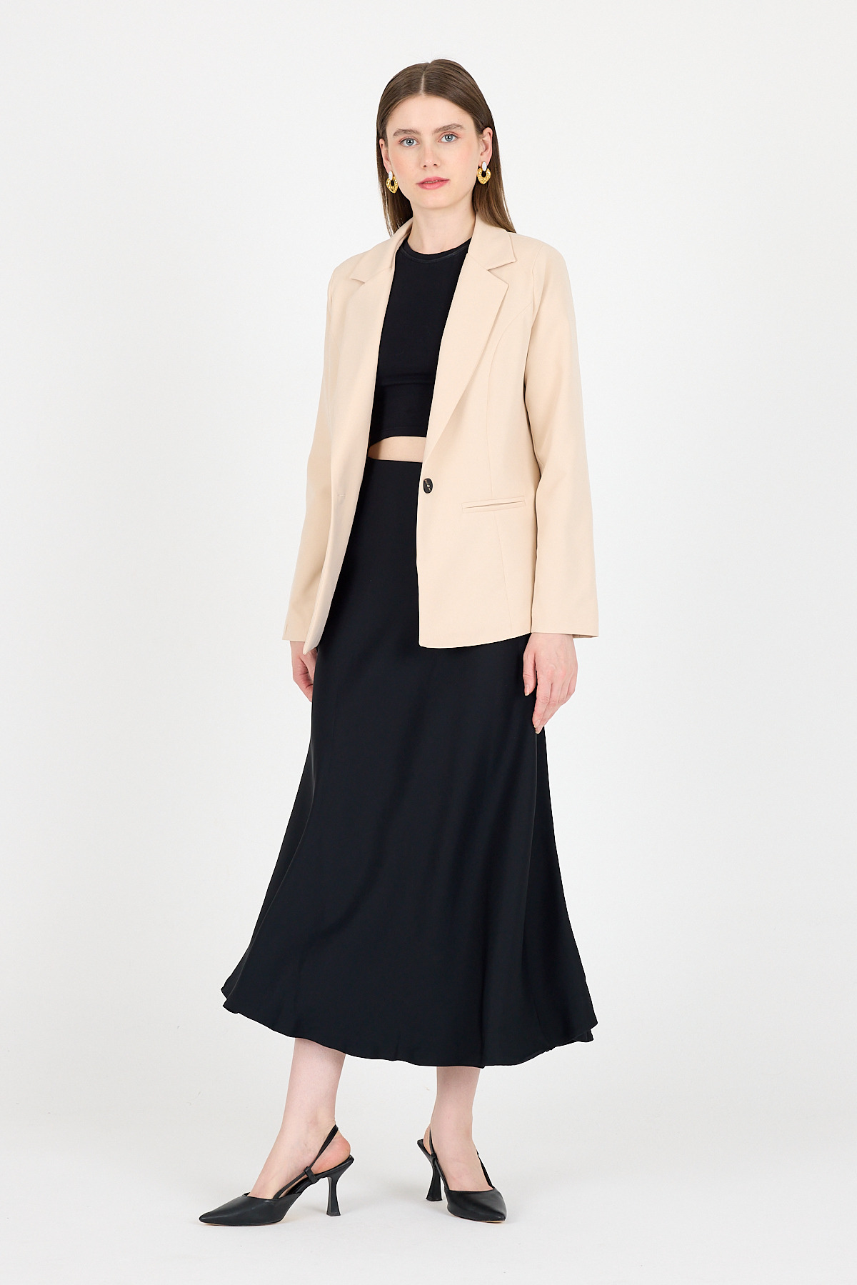 Bej Tek Düğmeli Klasik Kebem Blazer Ceket 4612A - RAYS