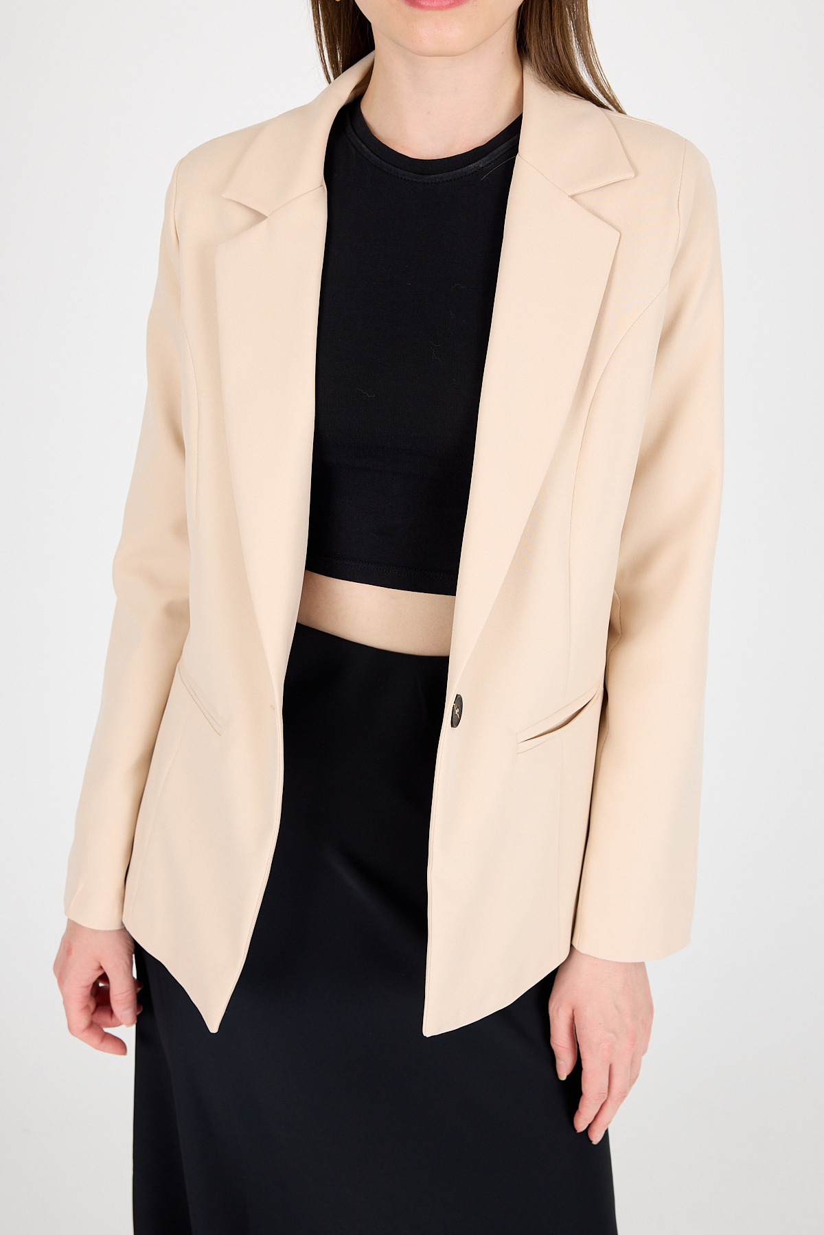 Bej Tek Düğmeli Klasik Kebem Blazer Ceket 4612A - RAYS