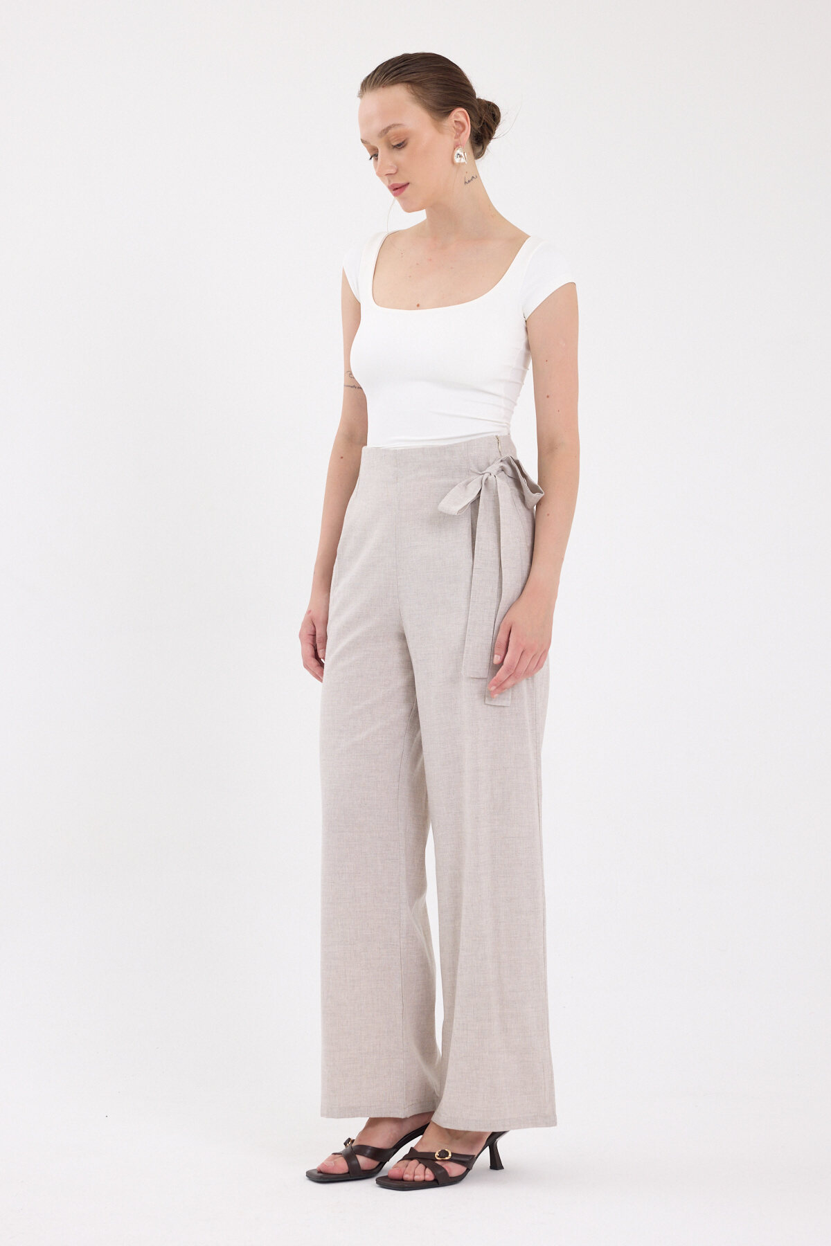 Bej Yan Bağlama Detaylı Palazzo Kadın Pantolon 4779A - RAYS