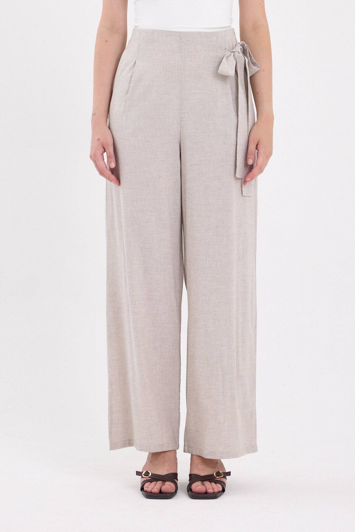 Bej Yan Bağlama Detaylı Palazzo Kadın Pantolon 4779A - RAYS