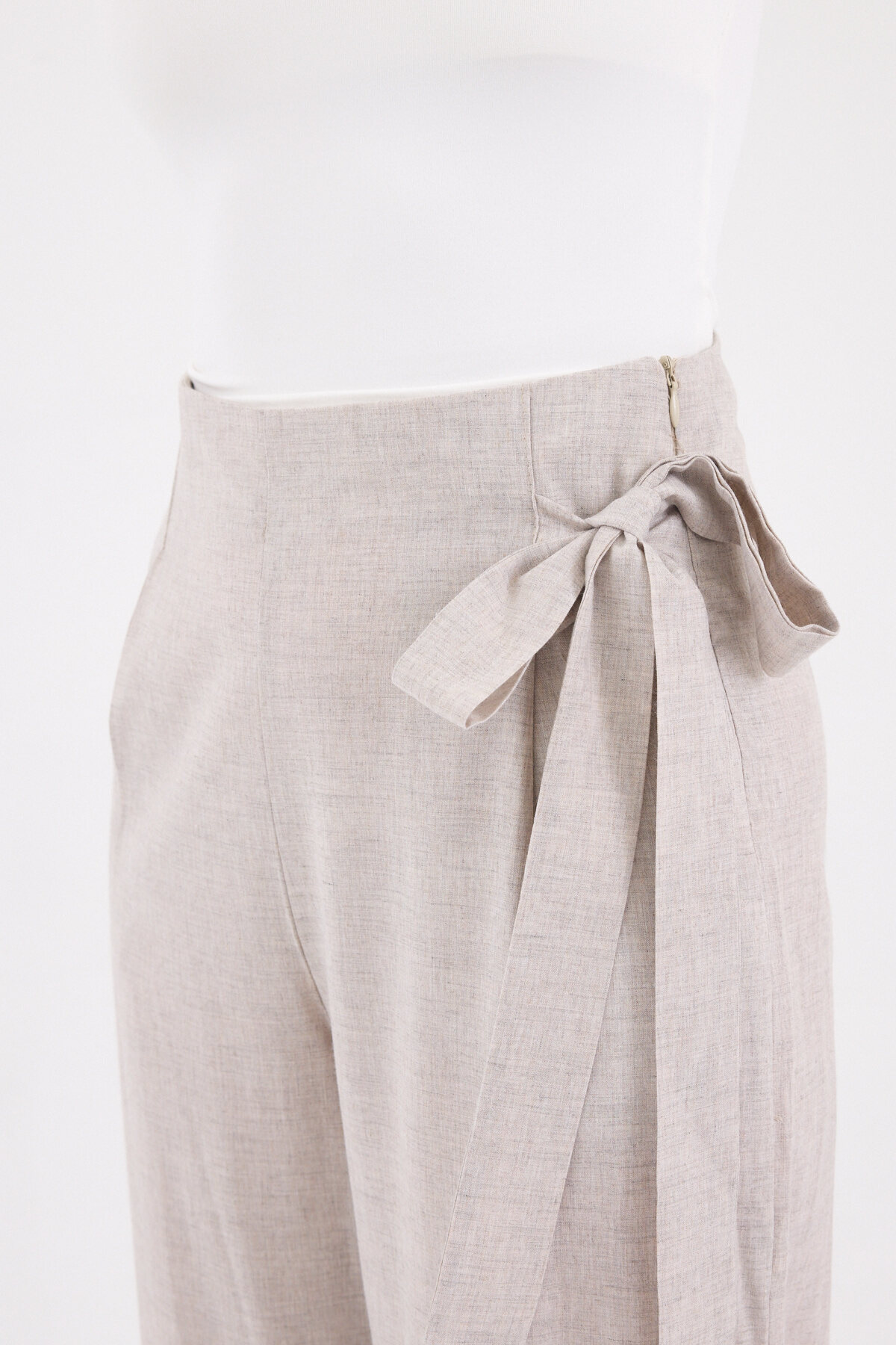 Bej Yan Bağlama Detaylı Palazzo Kadın Pantolon 4779A - 4